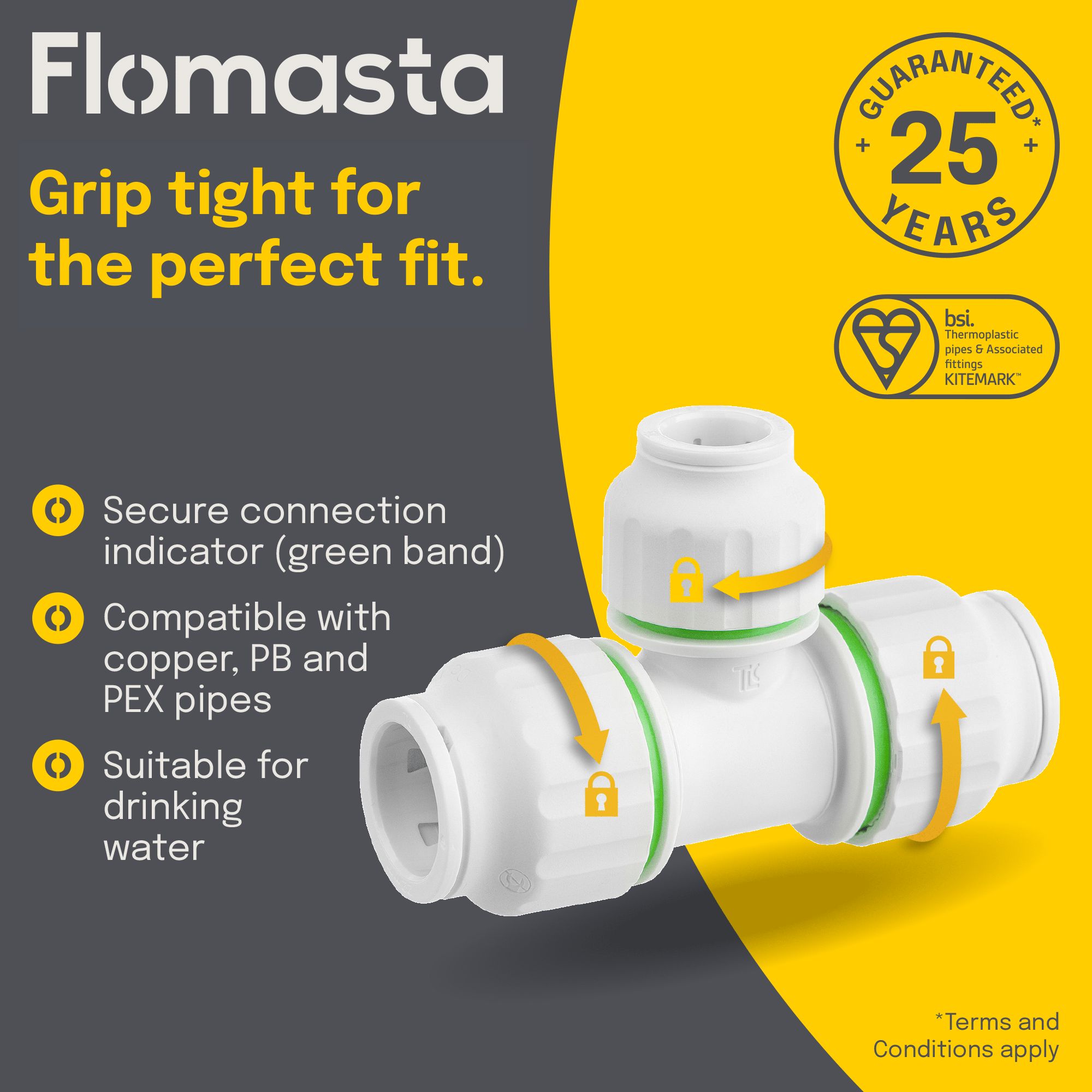 Flomasta White Reducing Pipe tee (Dia)22mm x 22mm x 15mm, Pack of 2