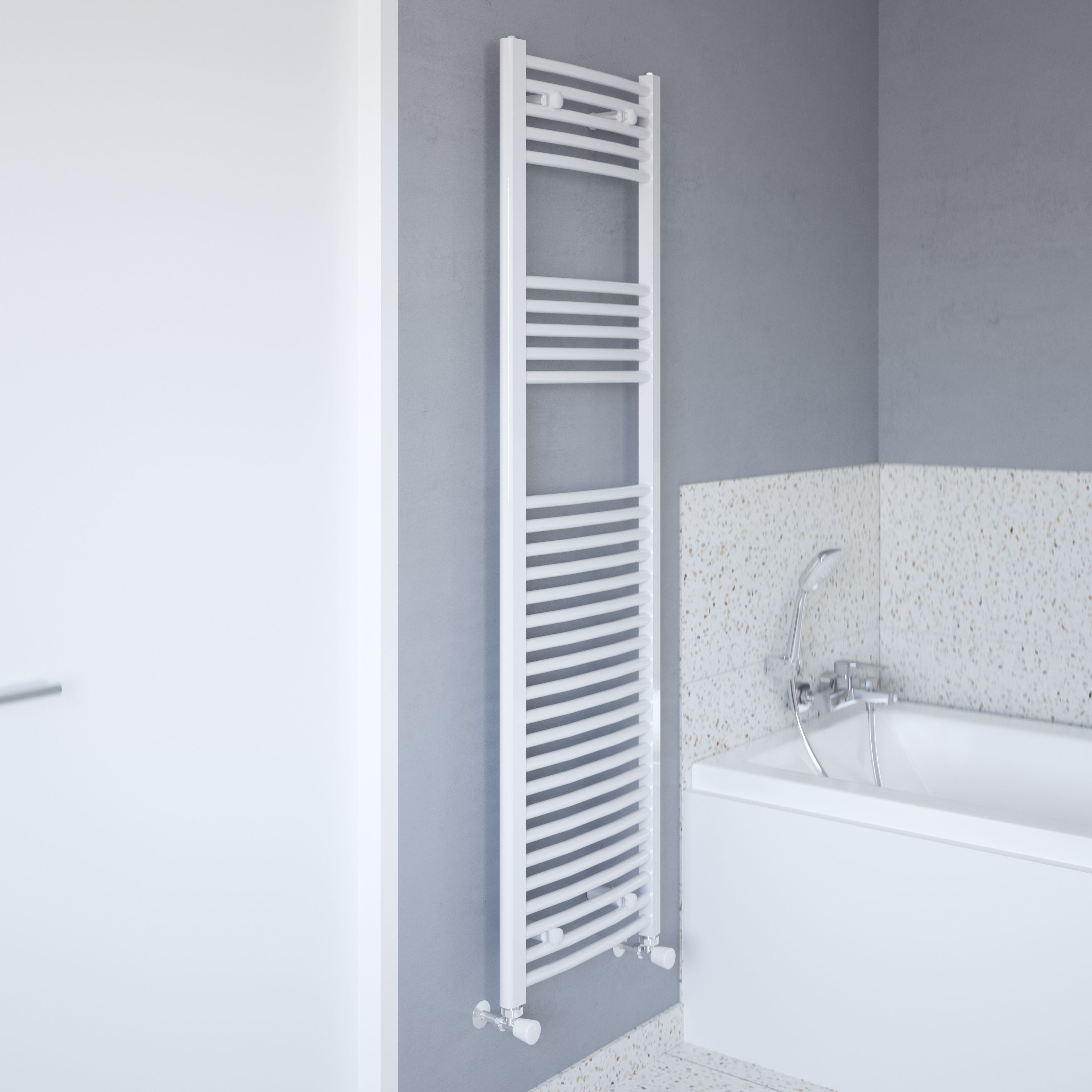 Flomasta, White Vertical Curved Towel radiator (W)450mm x (H)1600mm