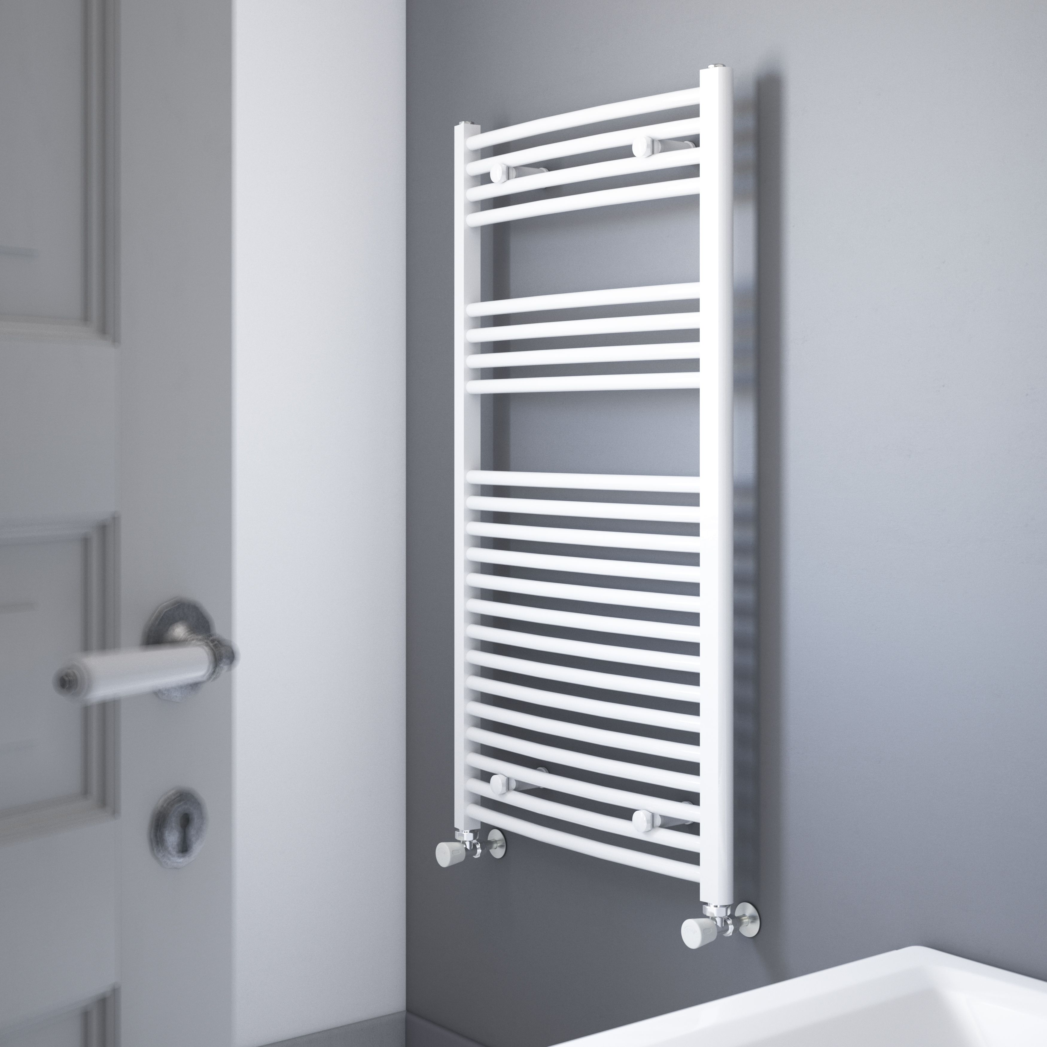 Flomasta, White Vertical Curved Towel radiator (W)600mm x (H)1100mm
