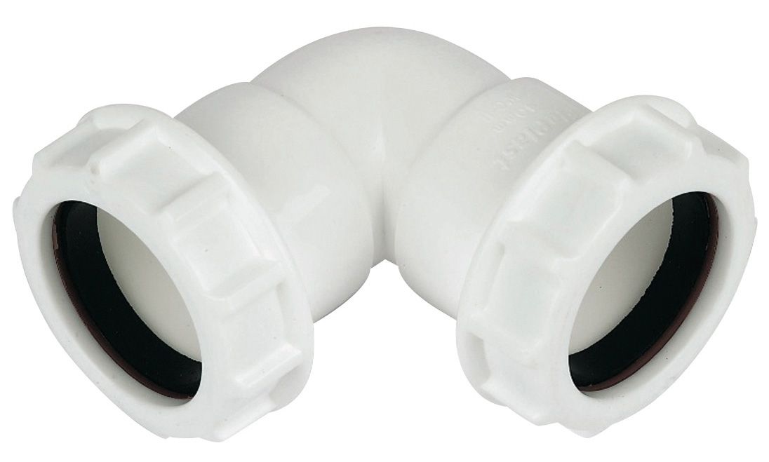 FloPlast Universal 218414 White Compression 90° Non-adjustable Waste pipe Bend (Dia)32mm