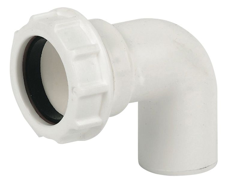 FloPlast Universal 219452 White Compression 90° Non-adjustable Waste pipe Bend (Dia)40mm