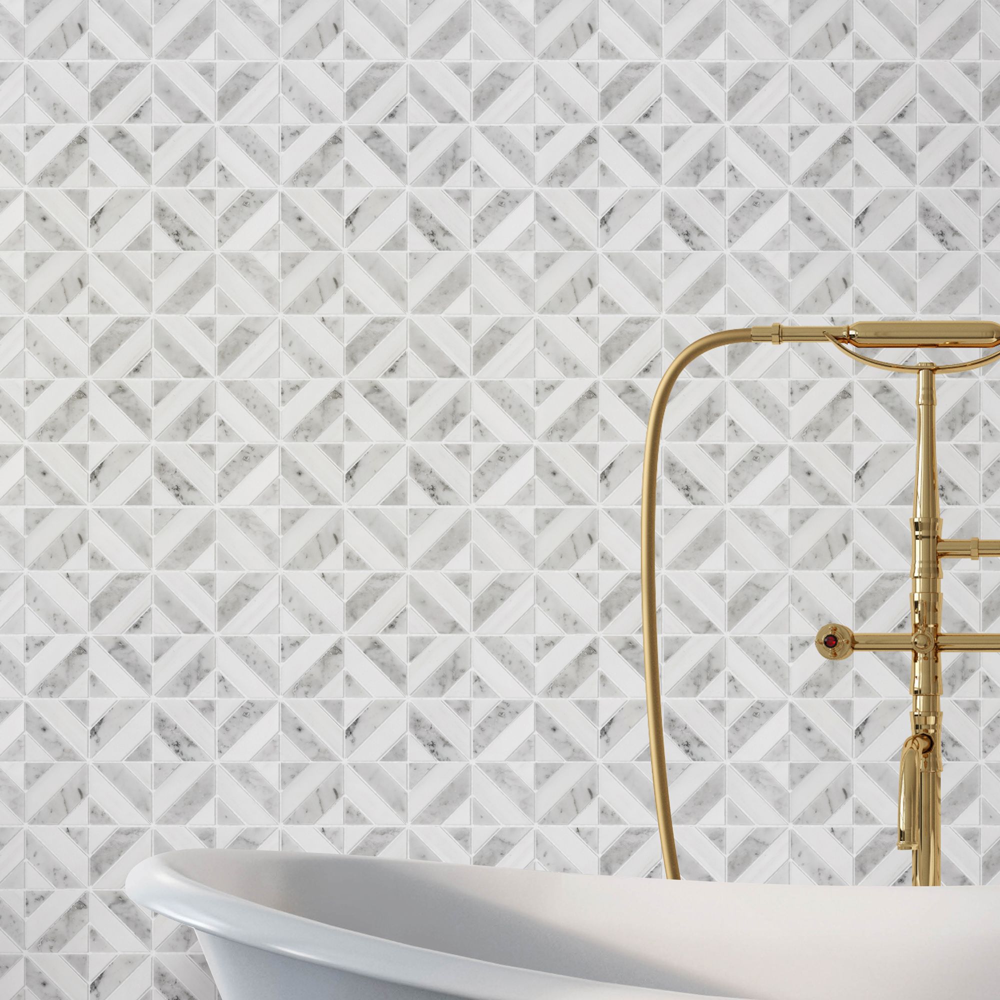 Florence Grey & white Polished Marble 2x2 Mosaic tile, (L)300mm (W