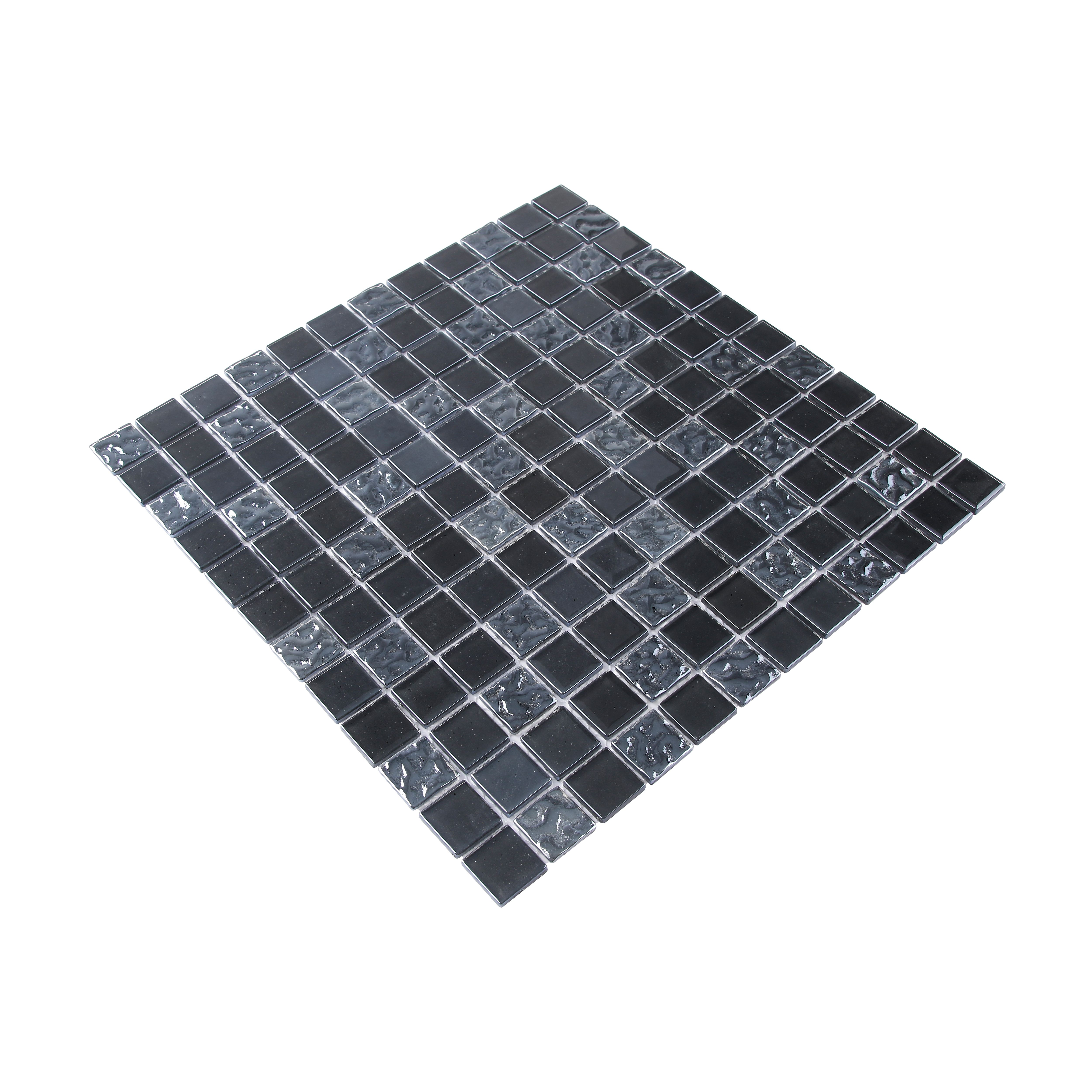 Flourencia Black Glass Mosaic tile, (L)300mm (W)300mm