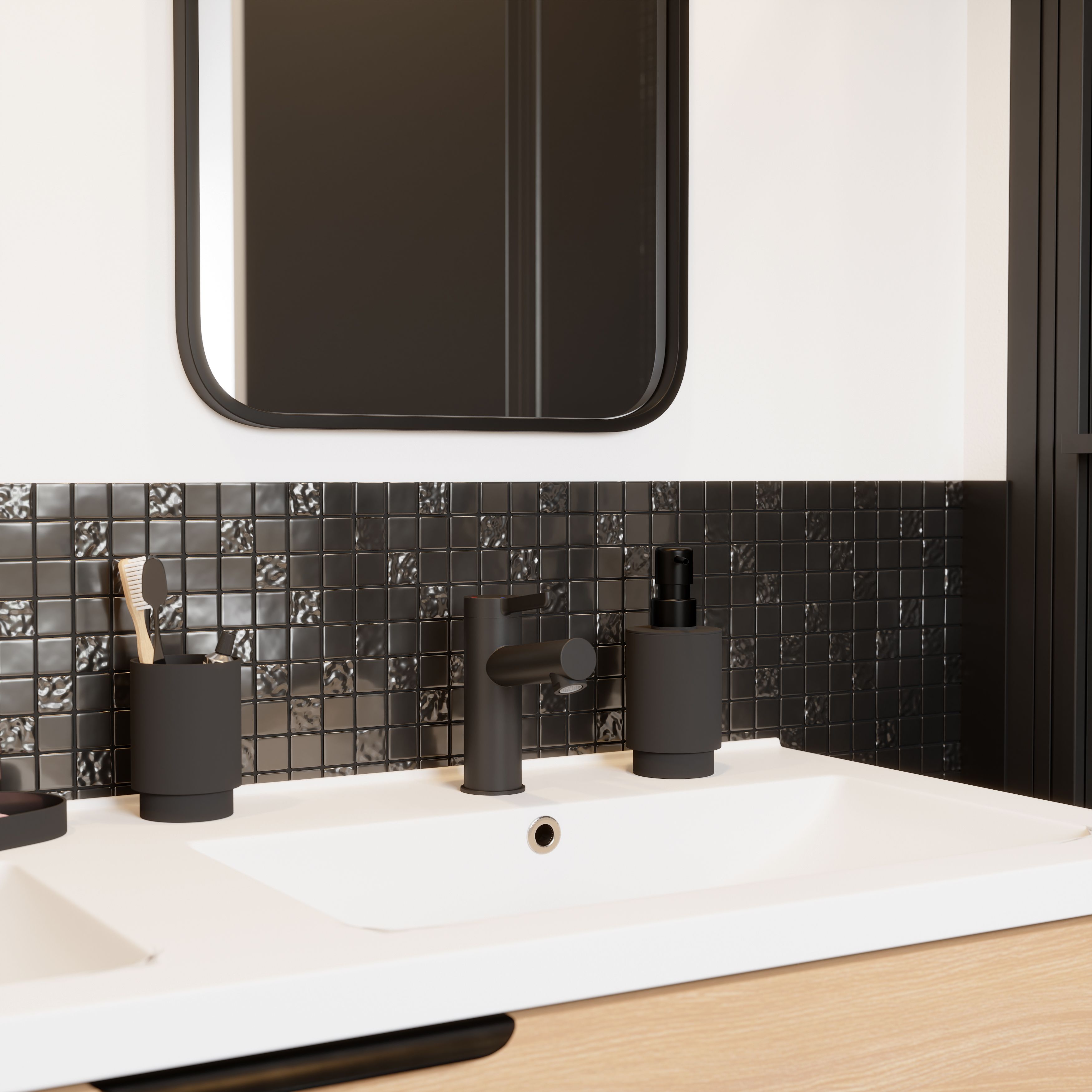 Flourencia Black Glass Mosaic tile, (L)300mm (W)300mm
