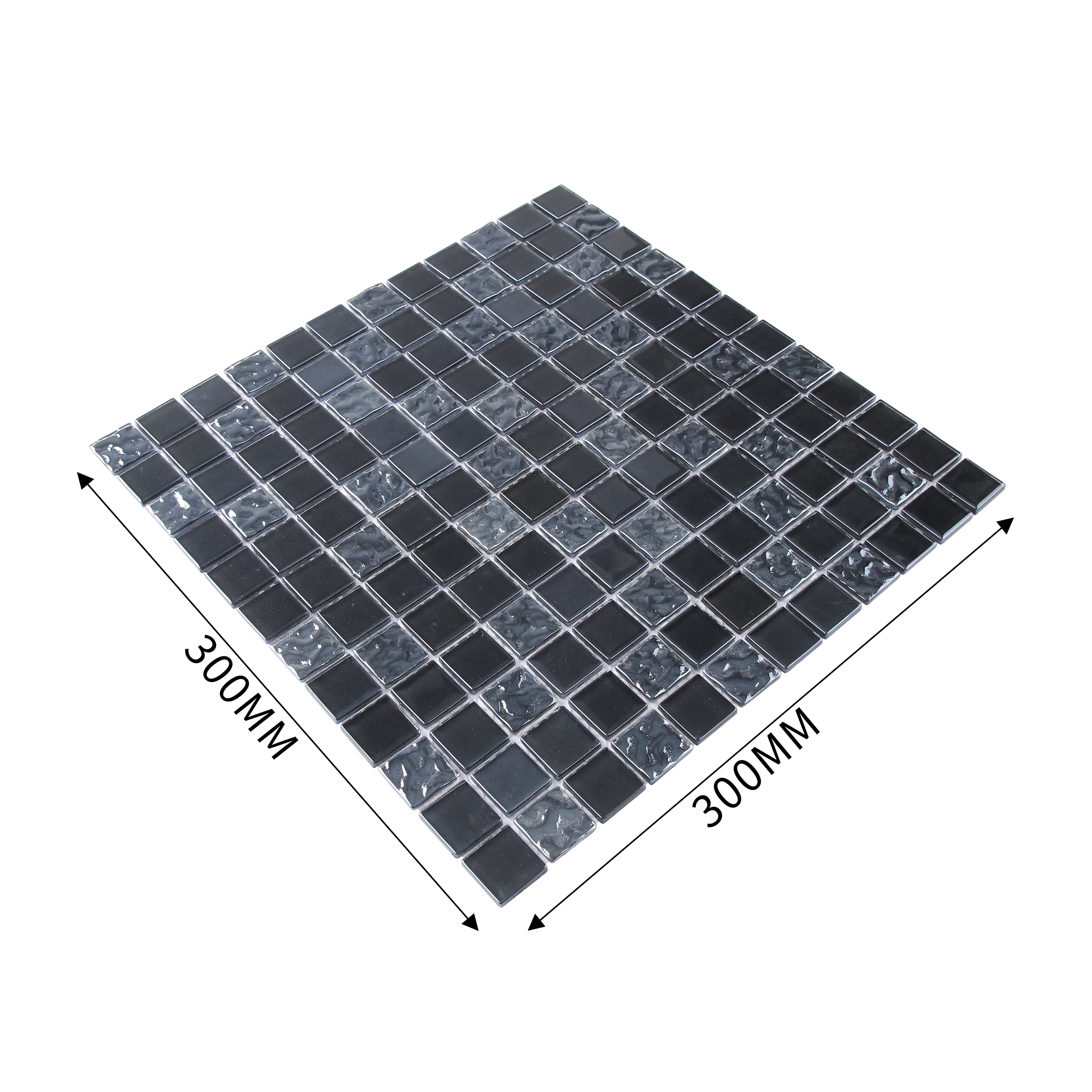 Flourencia Black Glass Mosaic tile, (L)300mm (W)300mm