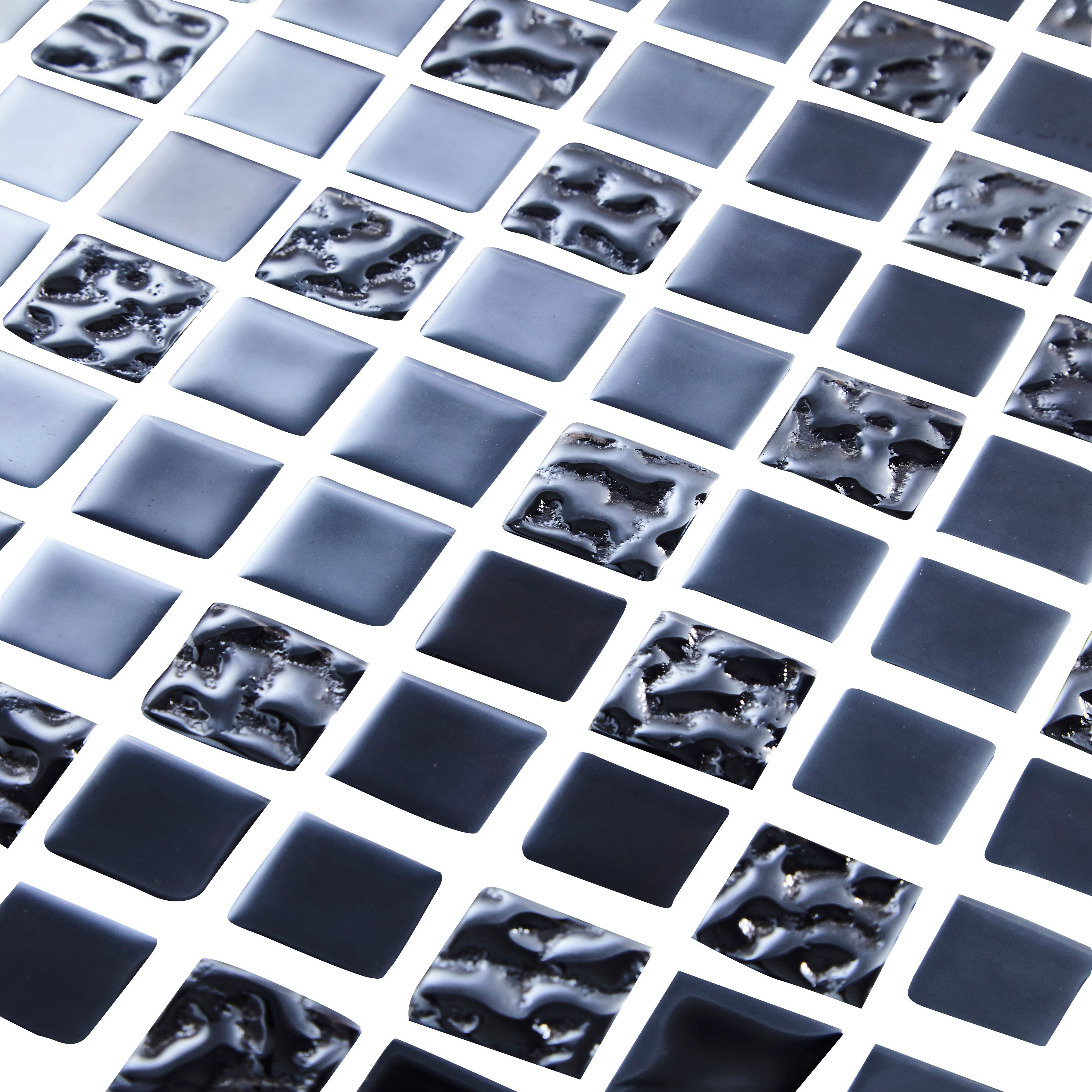 Flourencia Black Glass Mosaic tile, (L)300mm (W)300mm