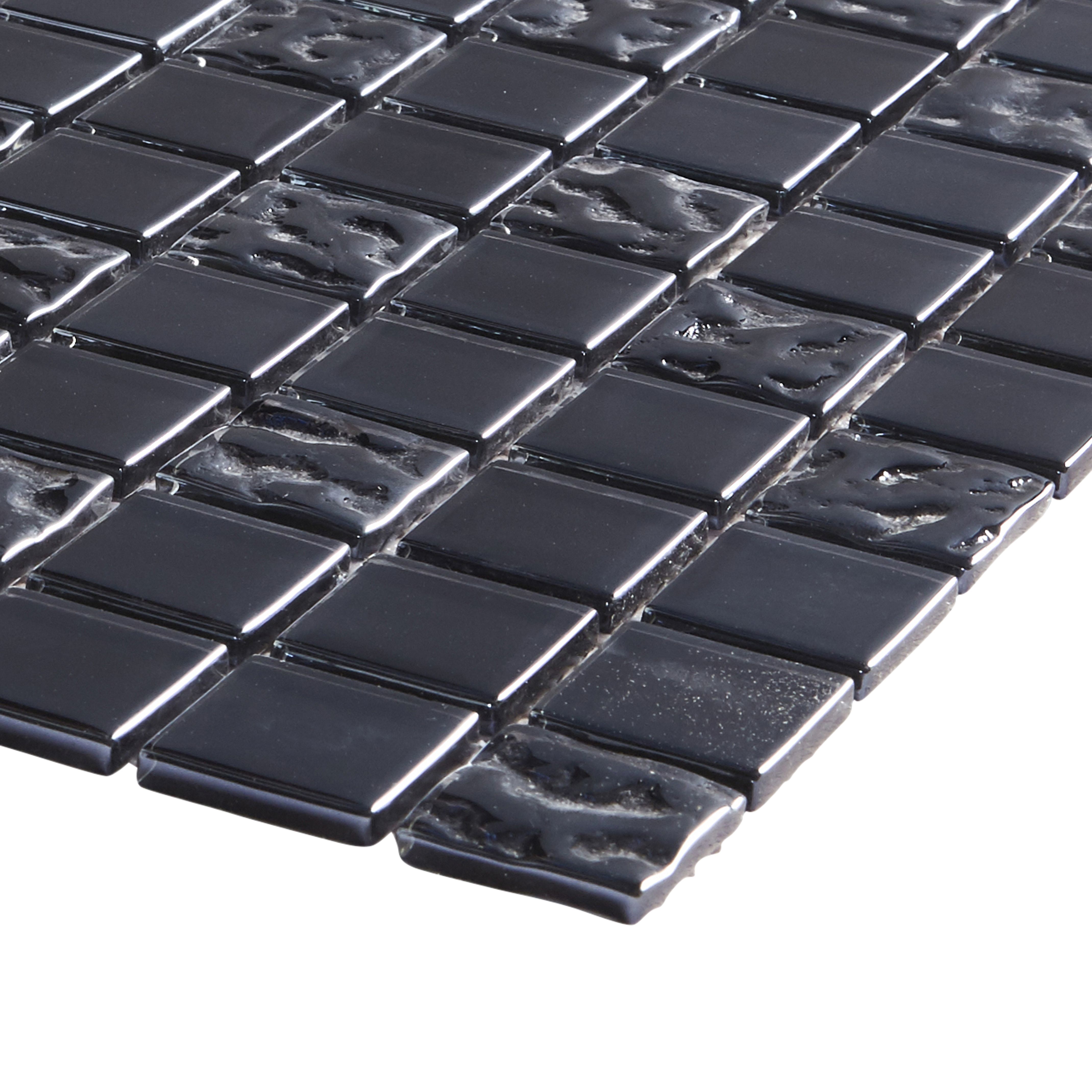 Flourencia Black Glass Mosaic tile, (L)300mm (W)300mm