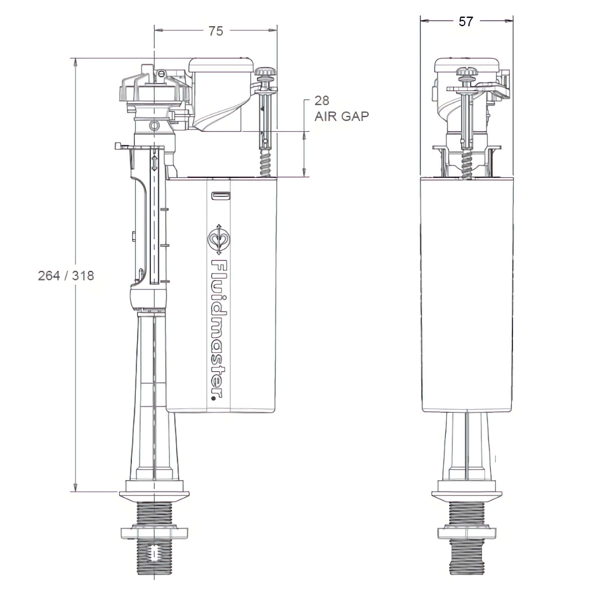 Fluidmaster Airgap 6000 Brass & plastic Bottom entry Float Fill valve, ½"