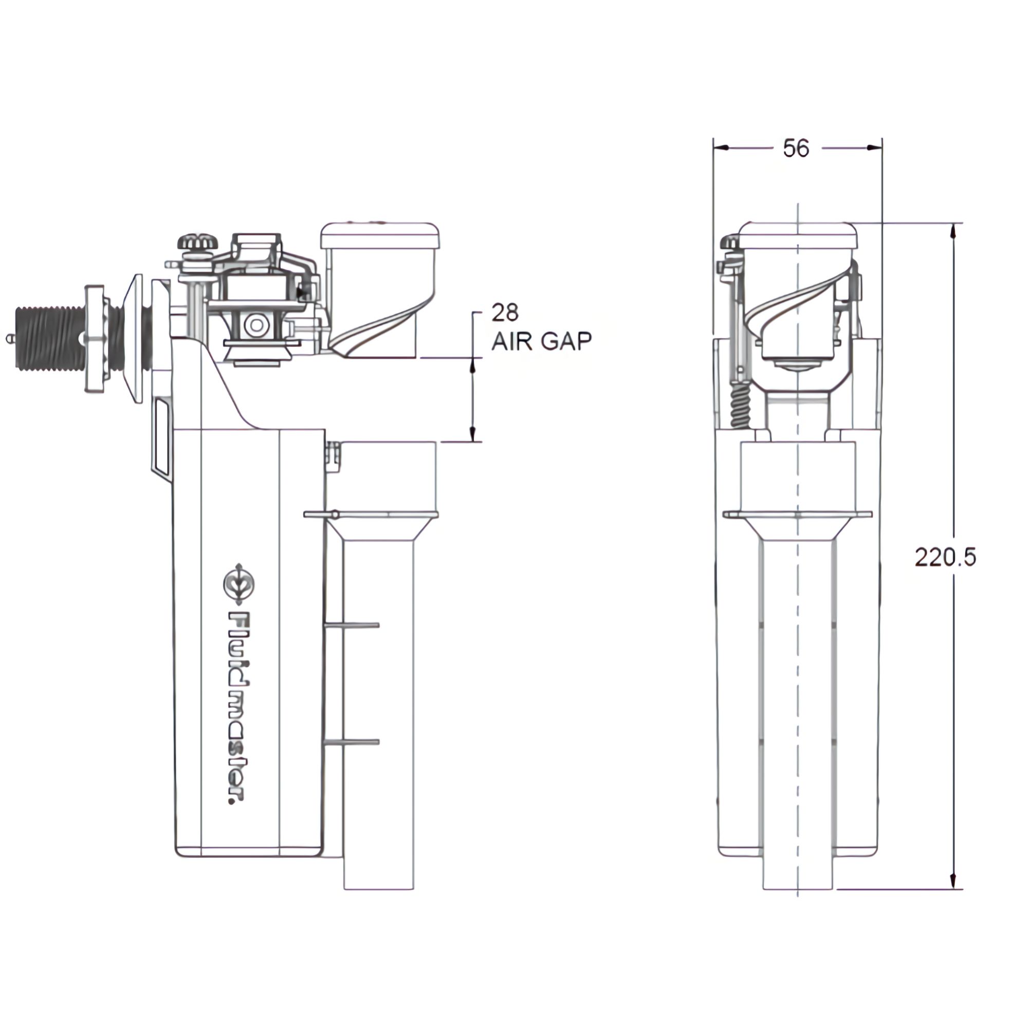 Fluidmaster Airgap 6000 Brass & plastic Side entry Float Fill valve, ½"