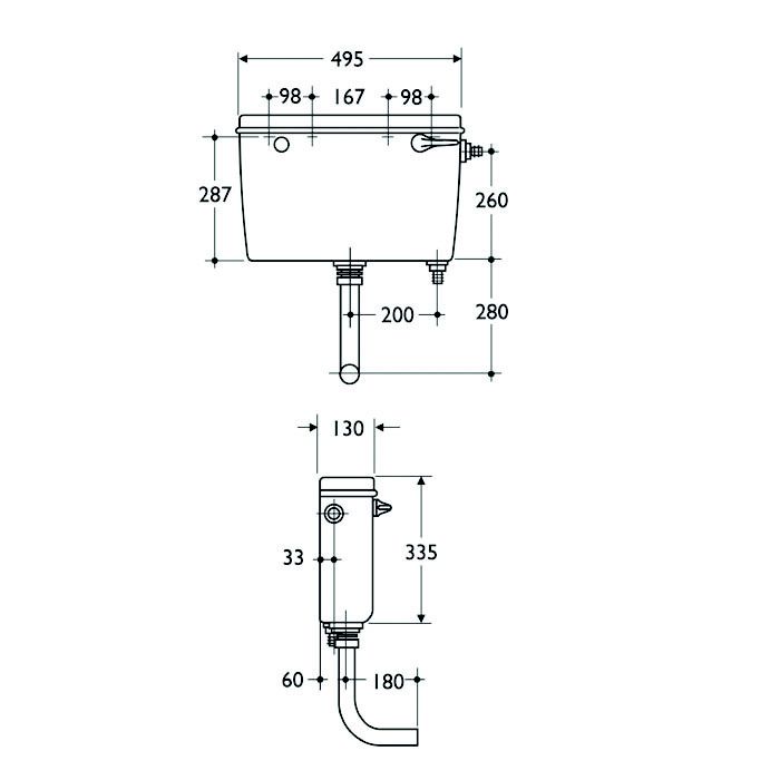 Fluidmaster White Exposed Dual Cistern (H)330mm (W)50cm (D)15.5cm