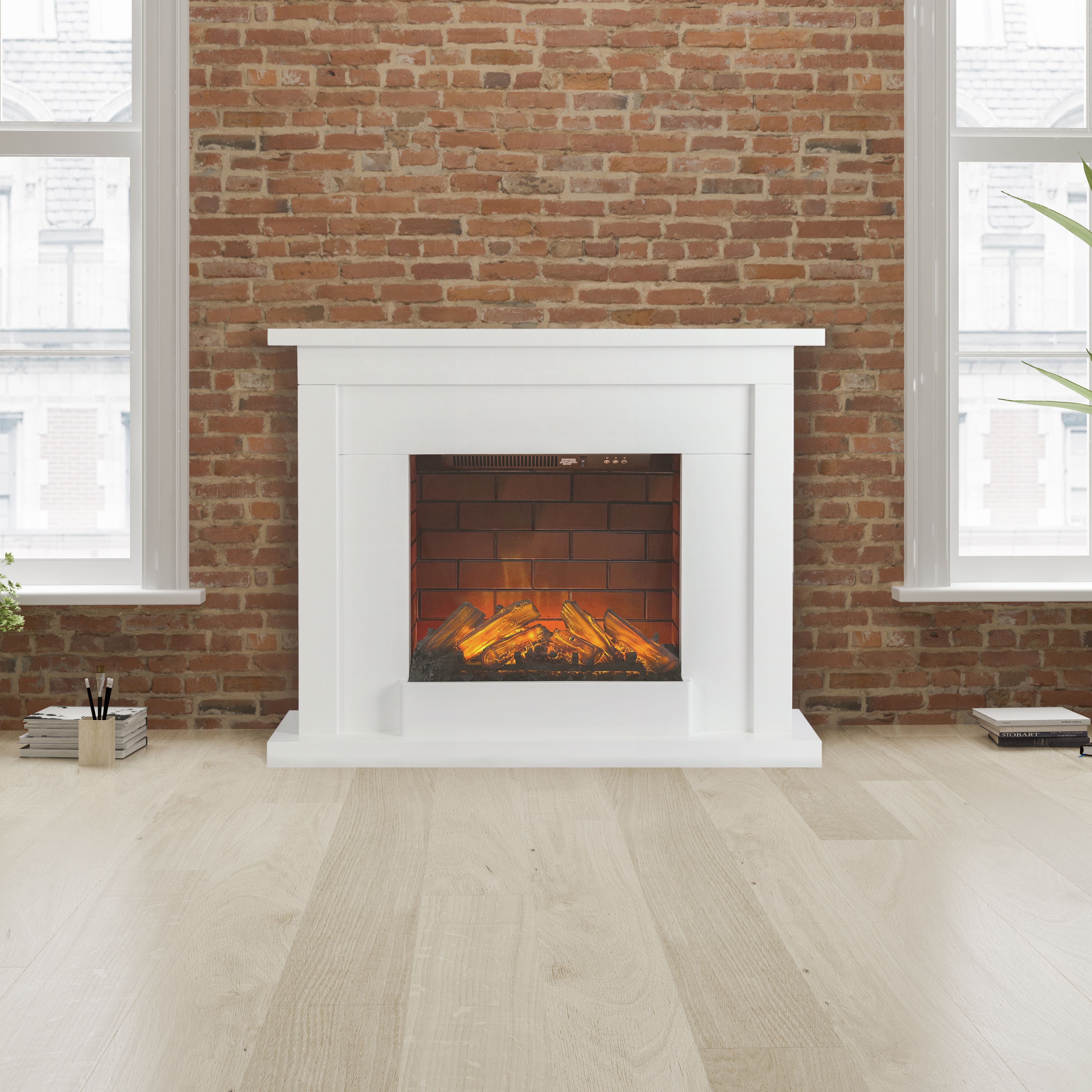 Focal Point Atherstone Brick White Electric Fire suite