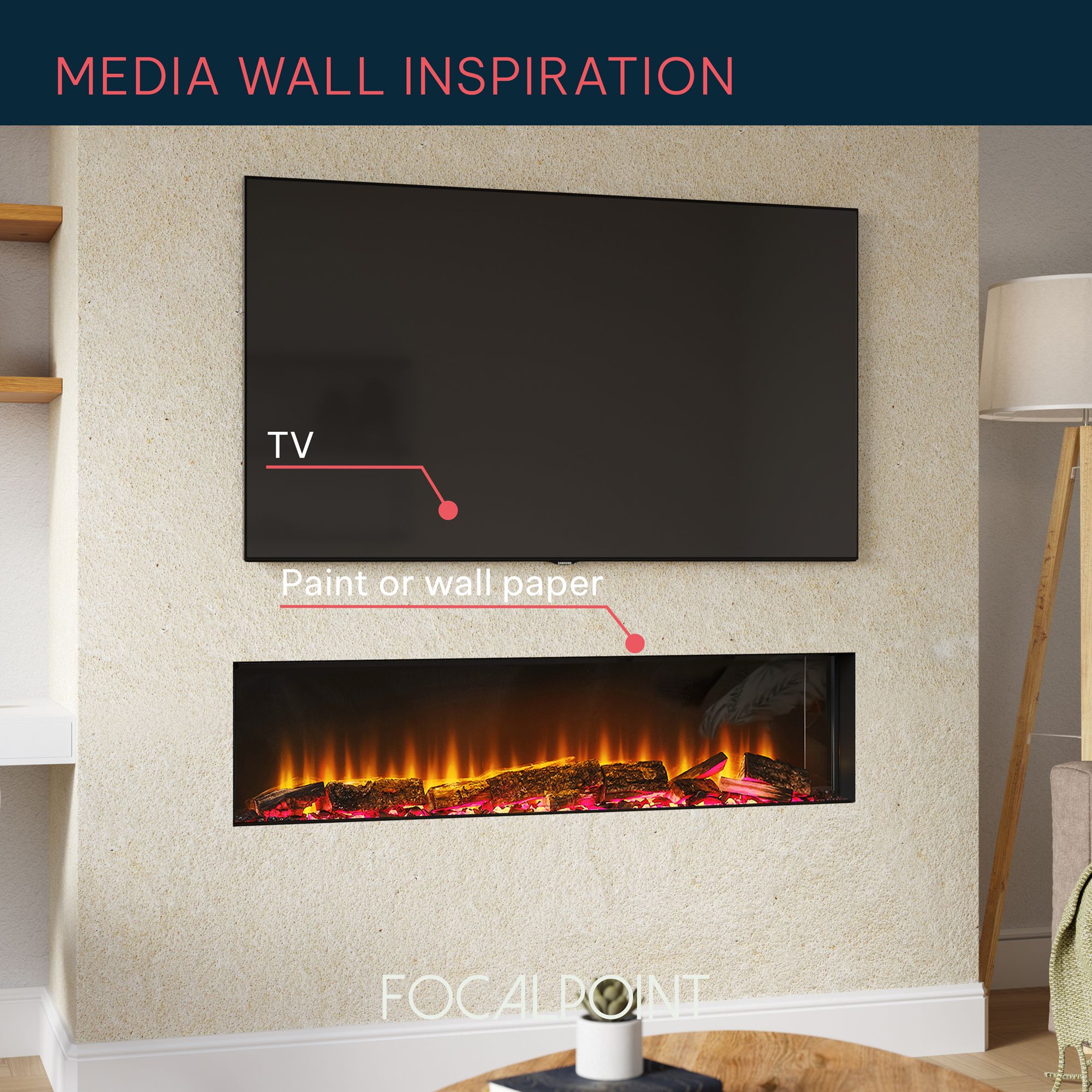 Focal Point Eccentra 1250 2kW Black Media wall Fire (H)514mm (W)1266mm (D)220mm