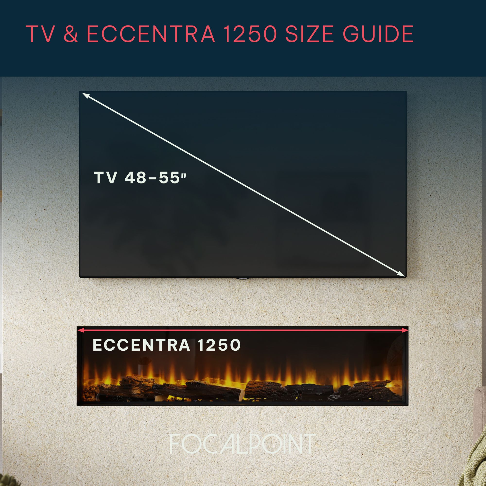 Focal Point Eccentra 1250 2kW Black Media wall Fire (H)514mm (W)1266mm (D)220mm