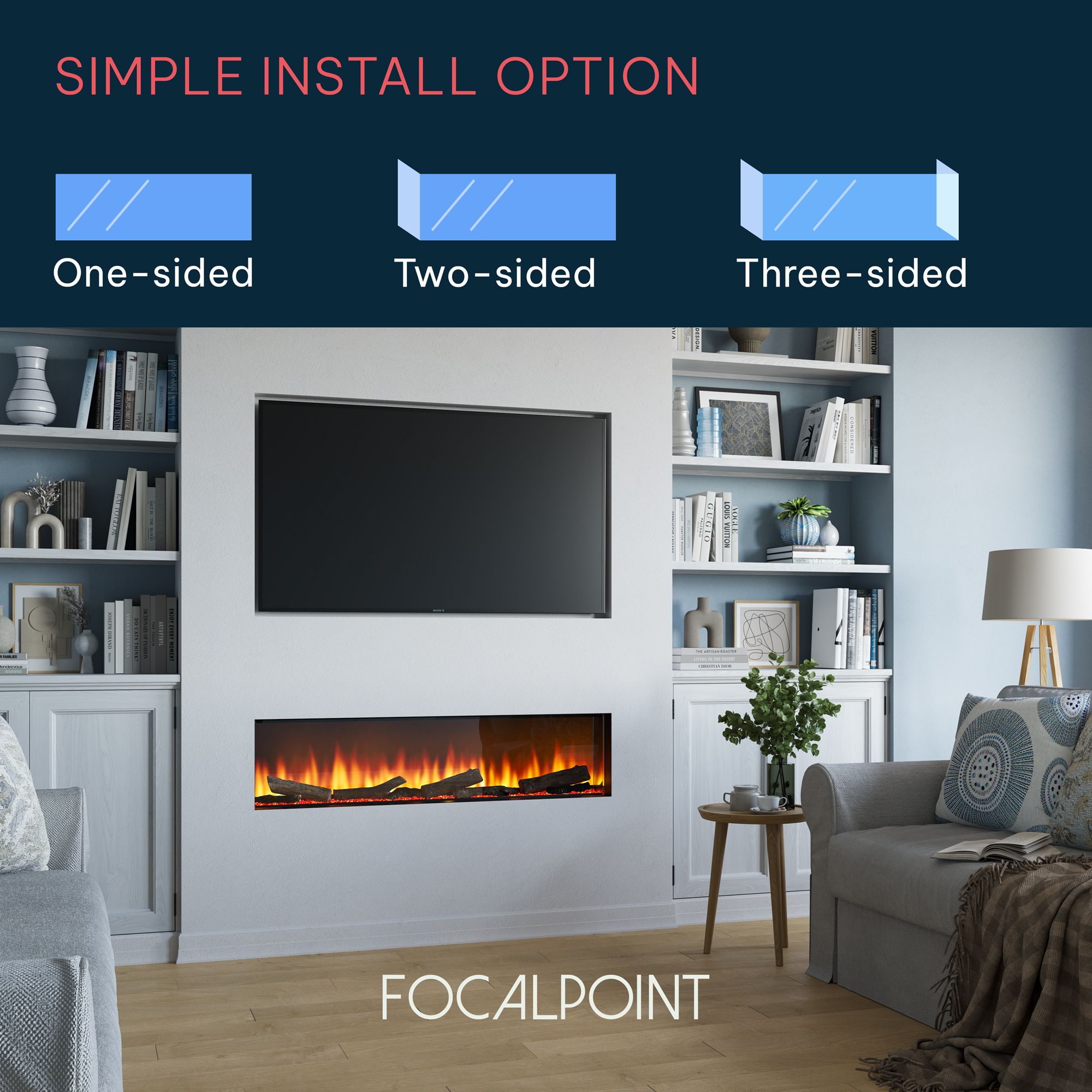 Focal Point Eccentra 1250 2kW Black Media wall Fire (H)514mm (W)1266mm (D)220mm