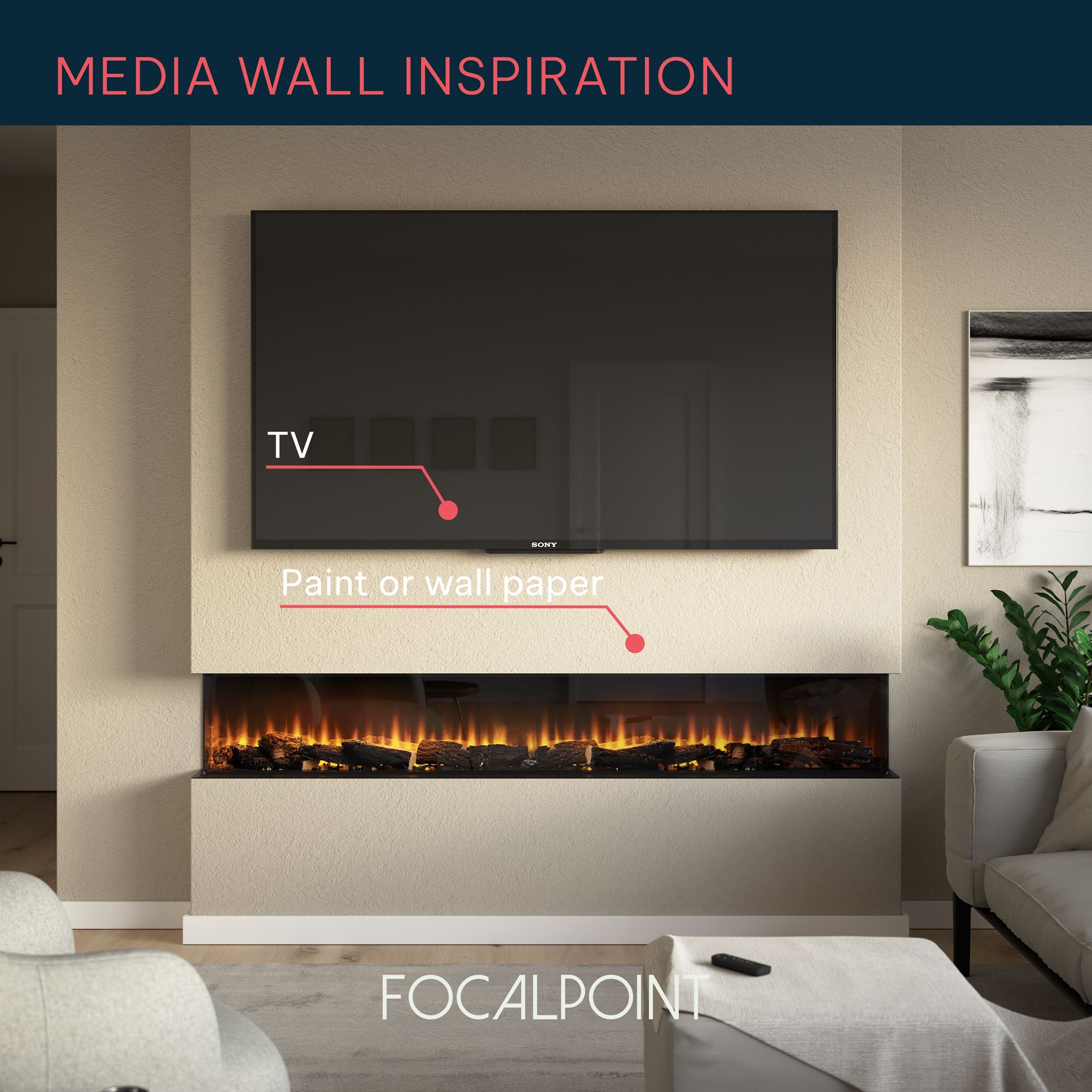 Focal Point Eccentra 2000 2kW Black Media wall Fire (H)514mm (W)2016mm (D)220mm