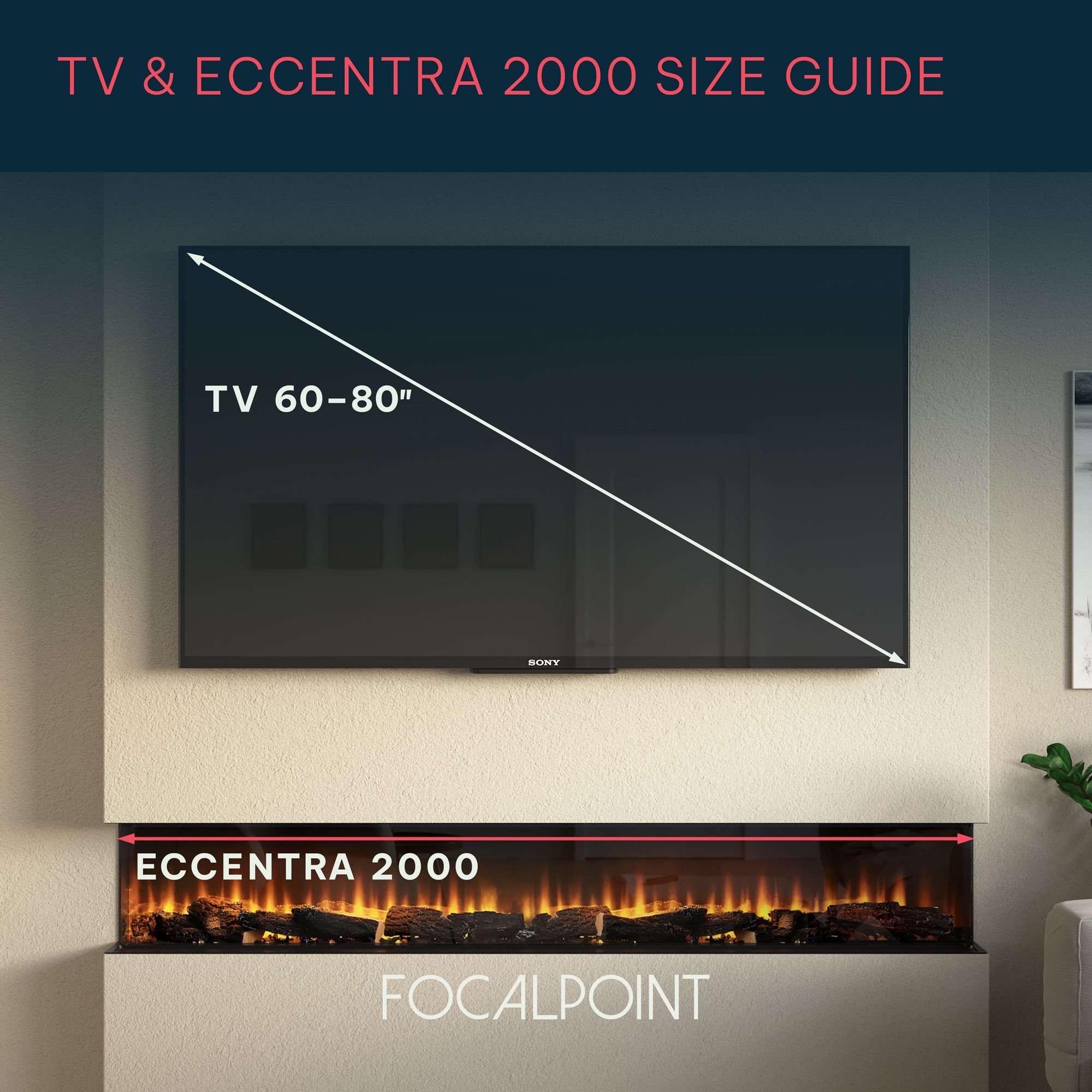 Focal Point Eccentra 2000 2kW Black Media wall Fire (H)514mm (W)2016mm (D)220mm