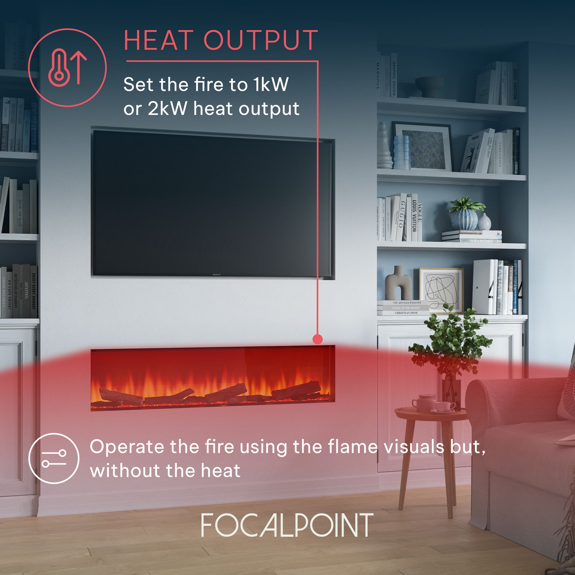 Focal Point Eccentra 2000 2kW Black Media wall Fire (H)514mm (W)2016mm (D)220mm