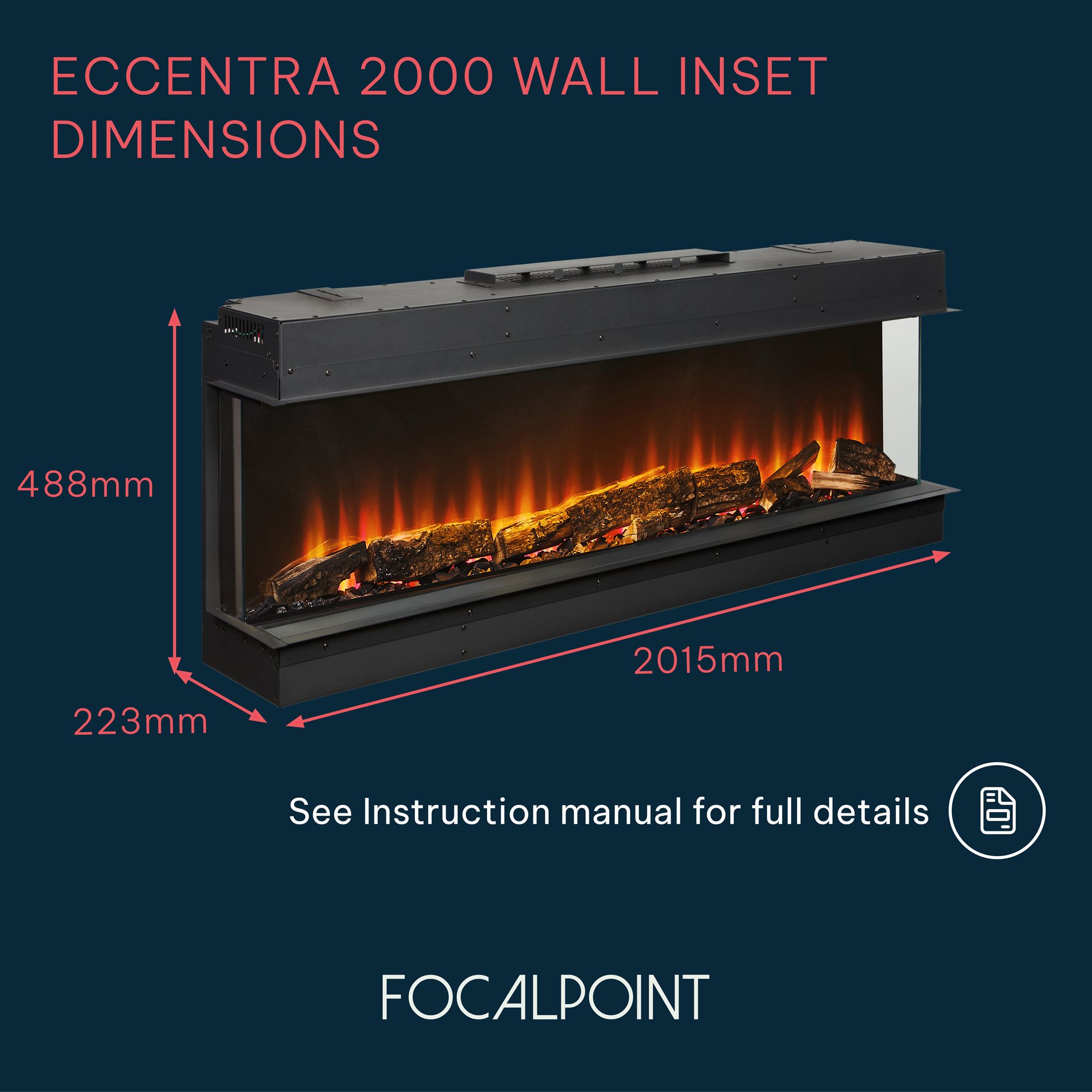 Focal Point Eccentra 2000 2kW Black Media wall Fire (H)514mm (W)2016mm (D)220mm