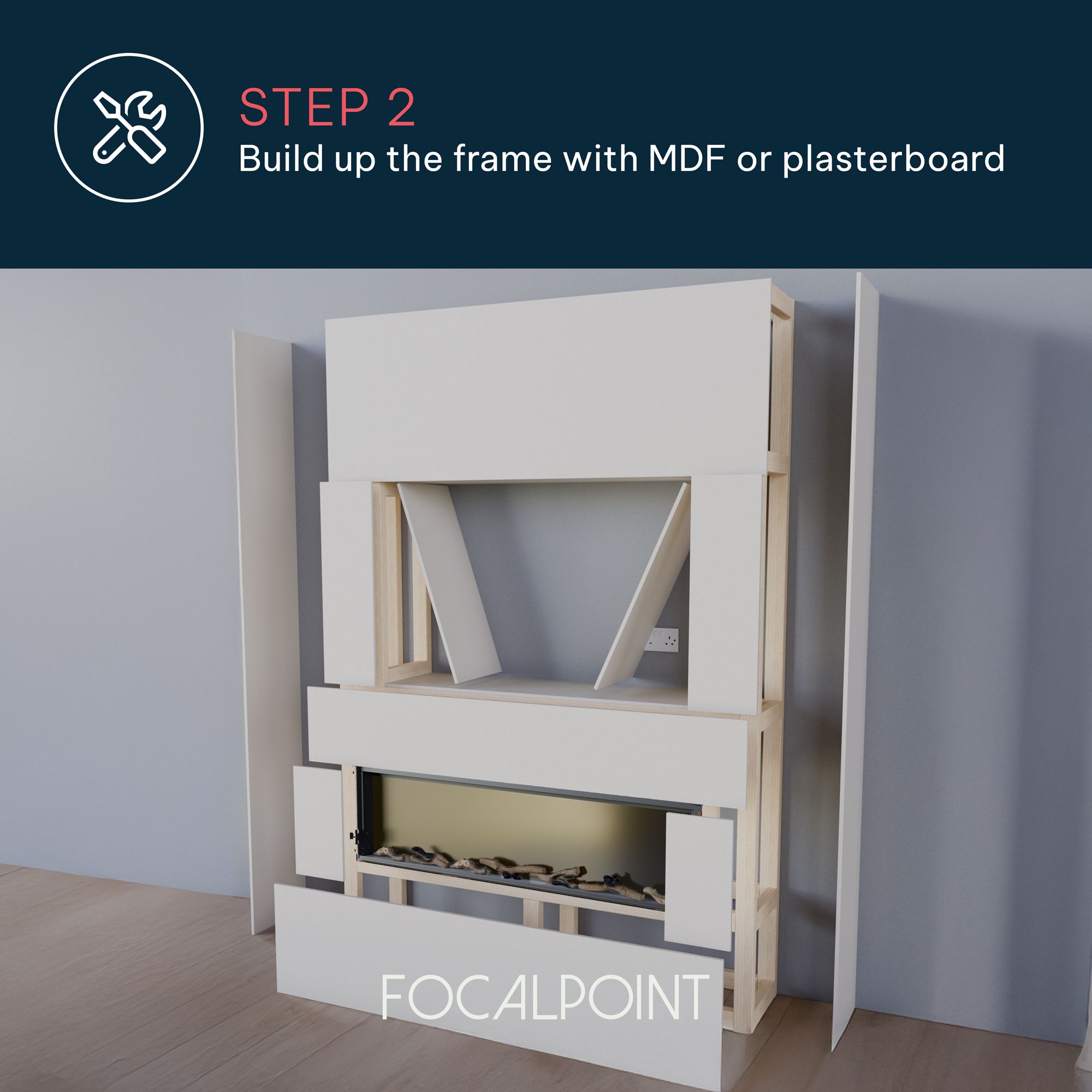 Focal Point Eccentra 2000 2kW Black Media wall Fire (H)514mm (W)2016mm (D)220mm