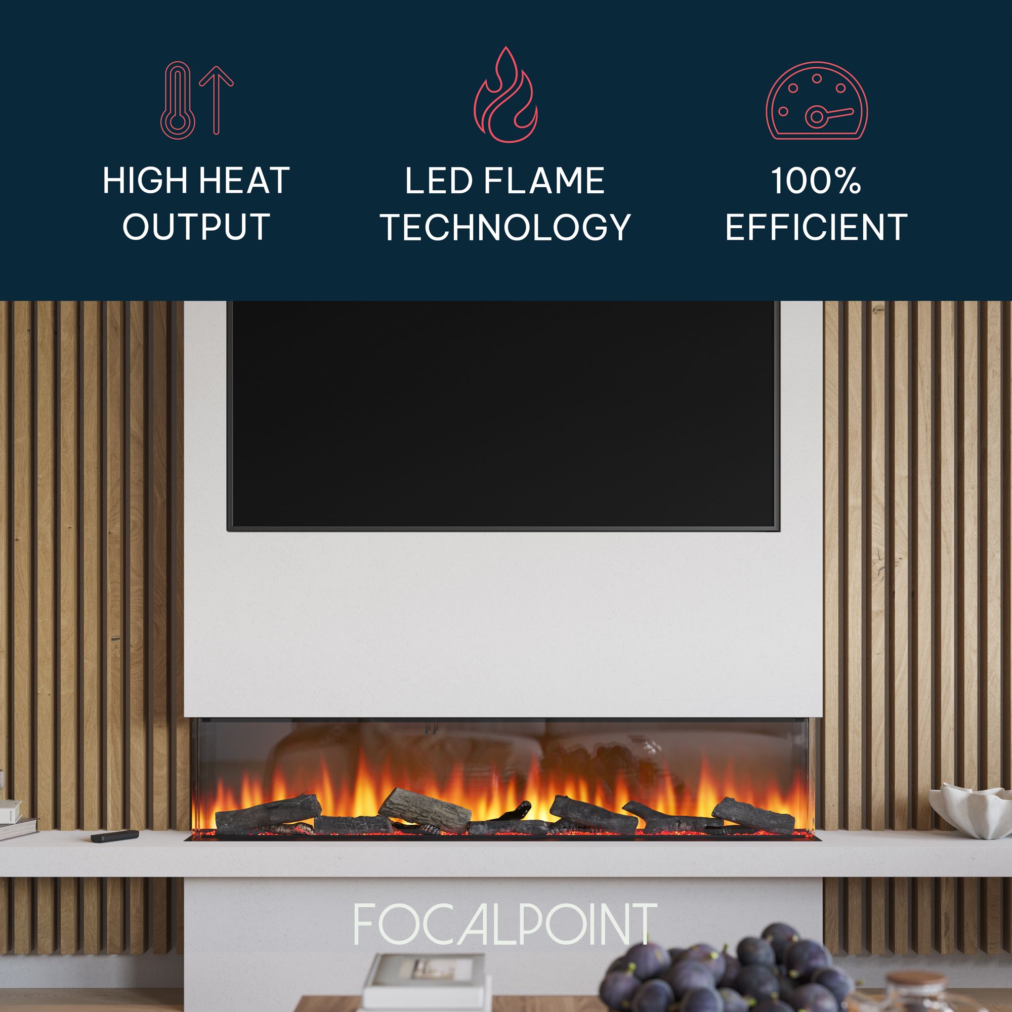 Focal Point Eccentra 2000 2kW Black Media wall Fire (H)514mm (W)2016mm (D)220mm