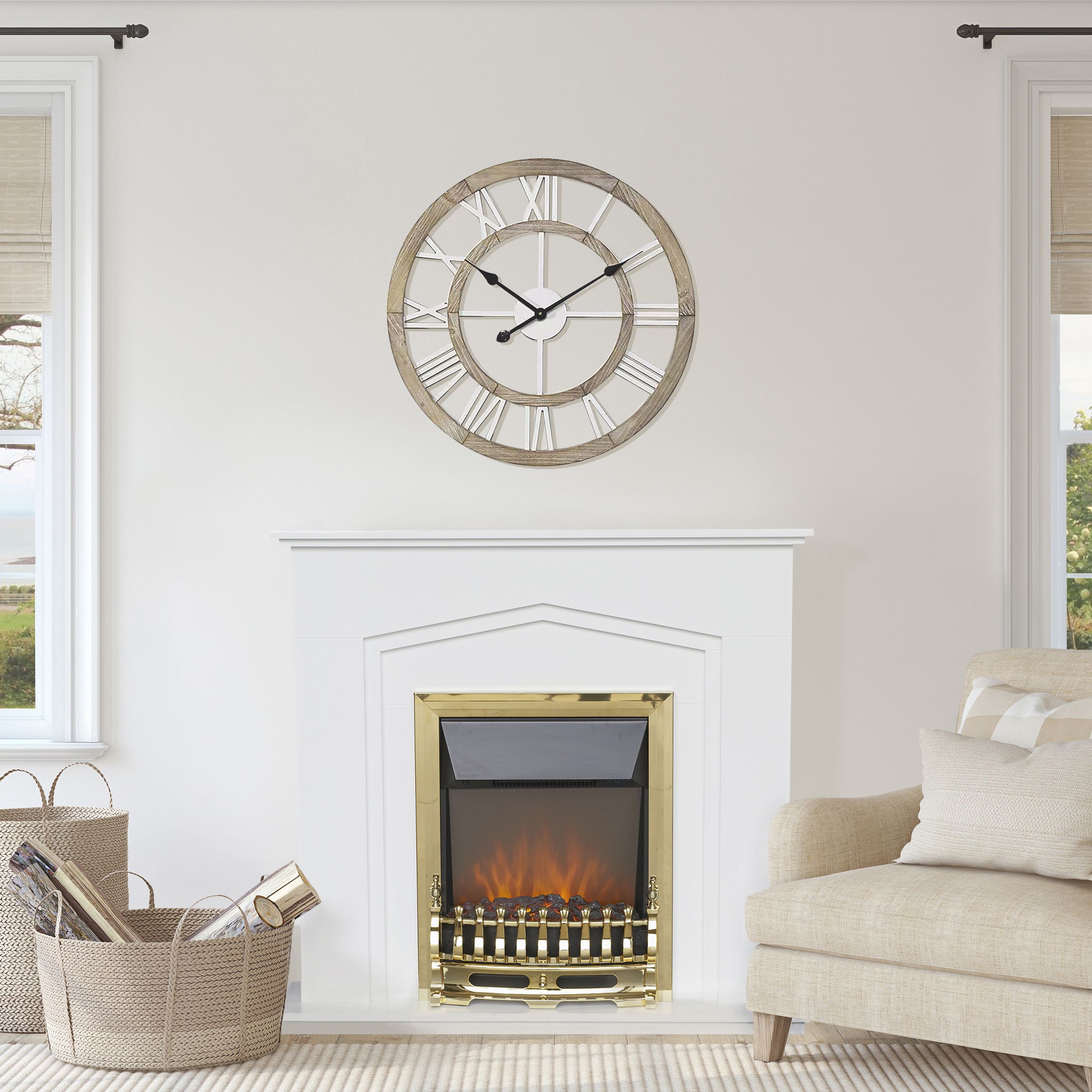 Focal Point Elvington White Brass effect Electric Fire suite