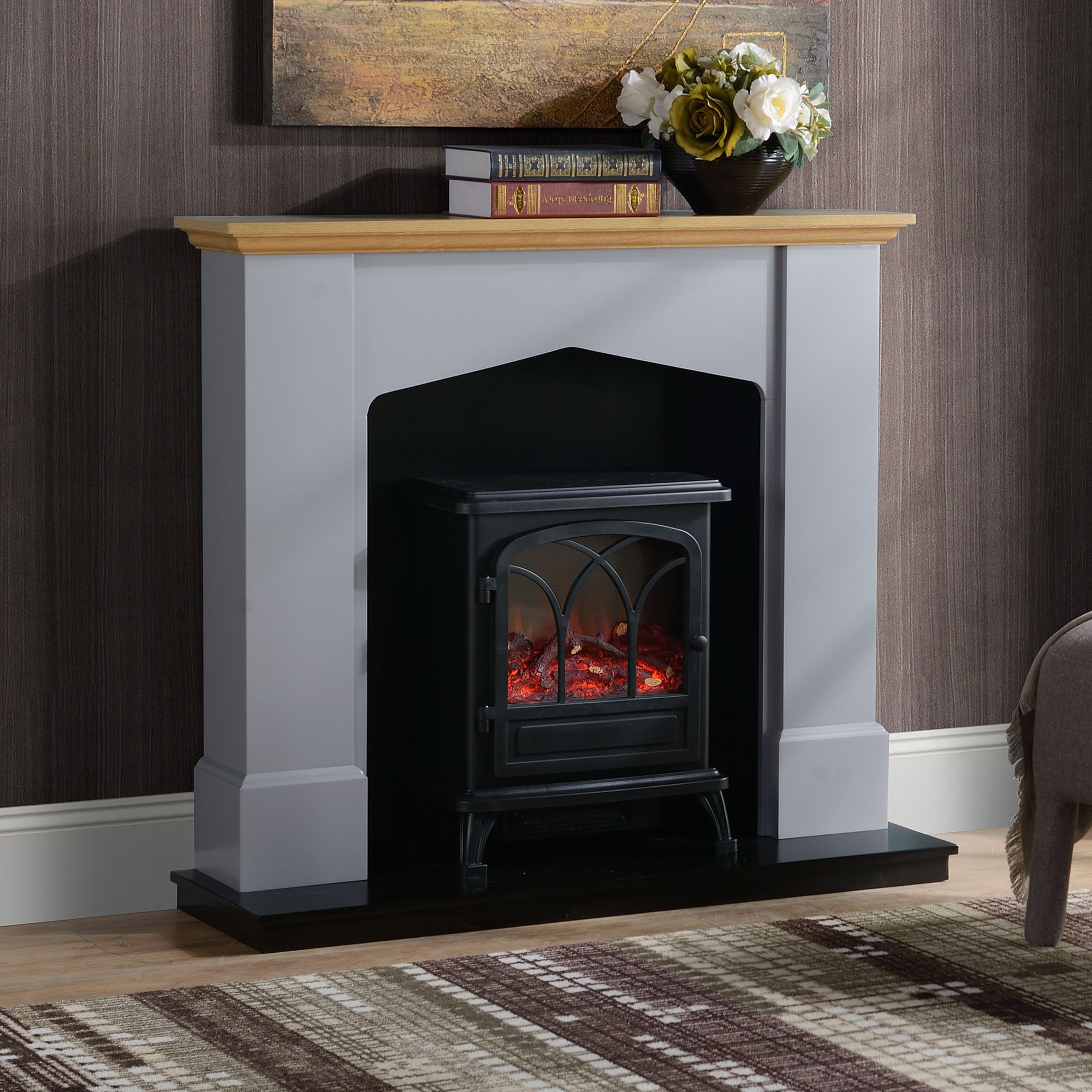 Focal Point Hurst Oak & grey Electric Fire suite