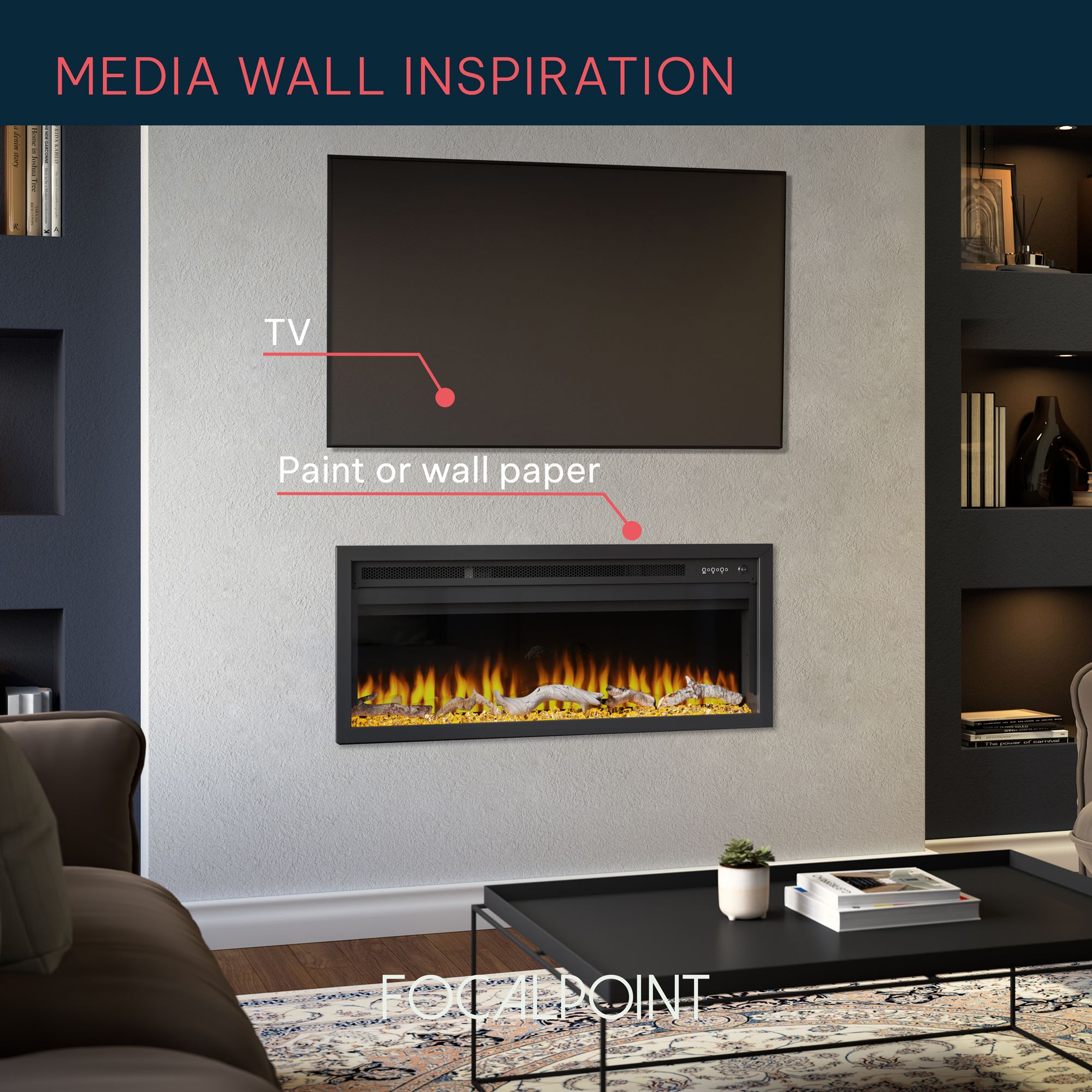 Focal Point Sasanoa 40" 1.5kW Matt Black Inset Electric Fire (H)455mm (W)1040mm (D)152mm