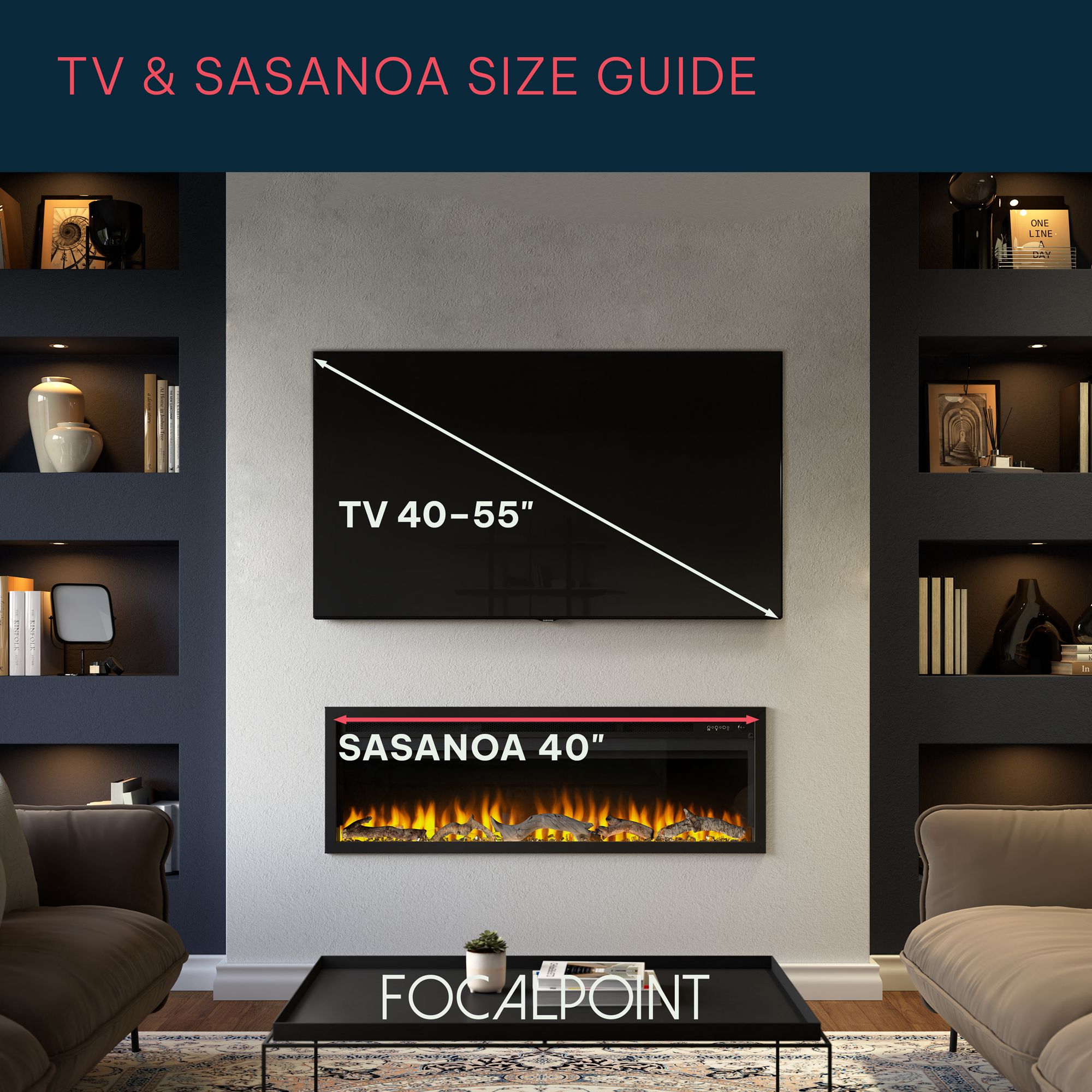 Focal Point Sasanoa 40" 1.5kW Matt Black Inset Electric Fire (H)455mm (W)1040mm (D)152mm