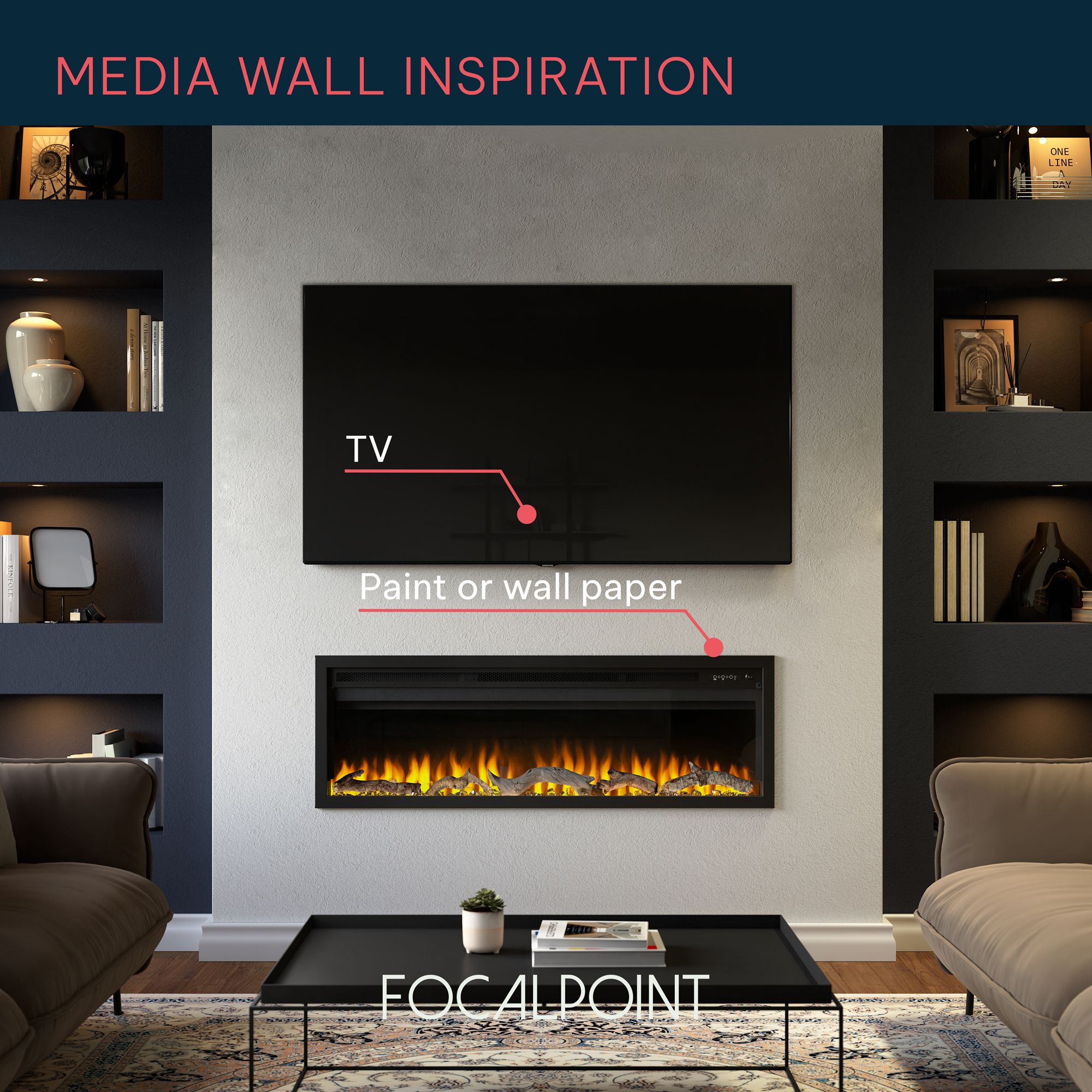 Focal Point Sasanoa 50" 1.5kW Matt Black Inset Electric Fire (H)455mm (W)1294mm (D)152mm