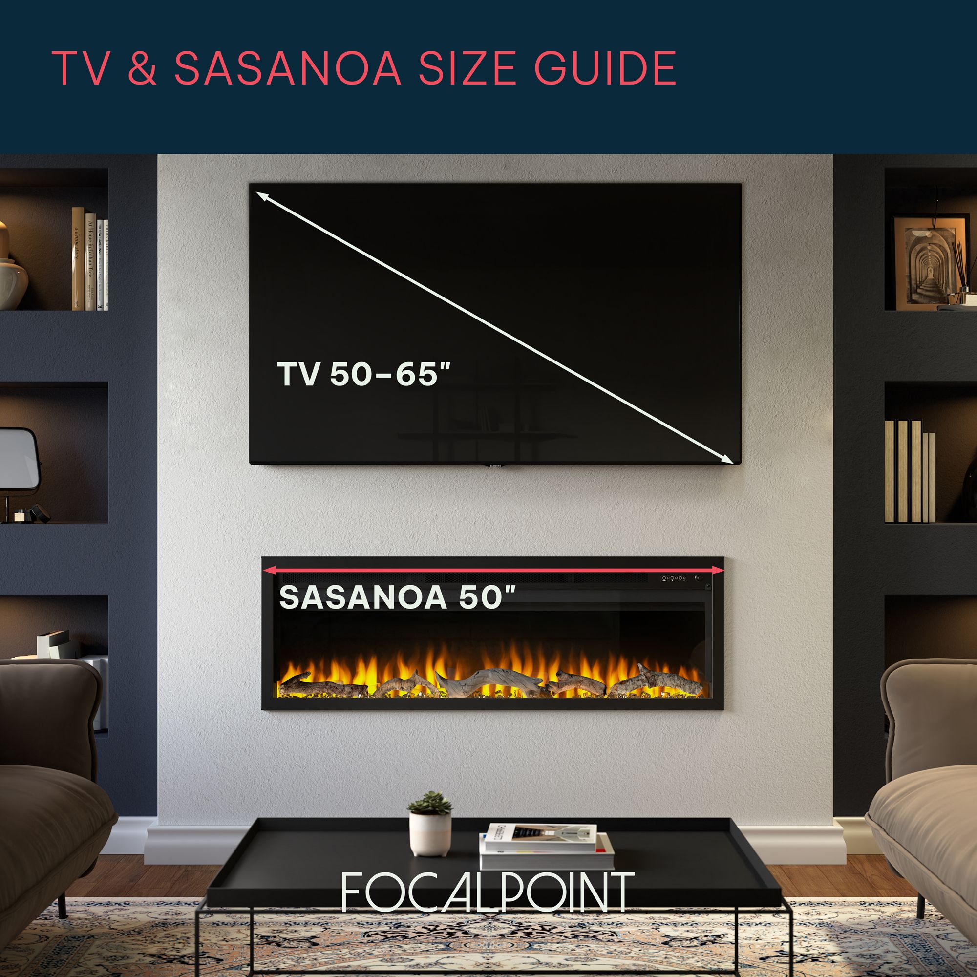 Focal Point Sasanoa 50" 1.5kW Matt Black Inset Electric Fire (H)455mm (W)1294mm (D)152mm