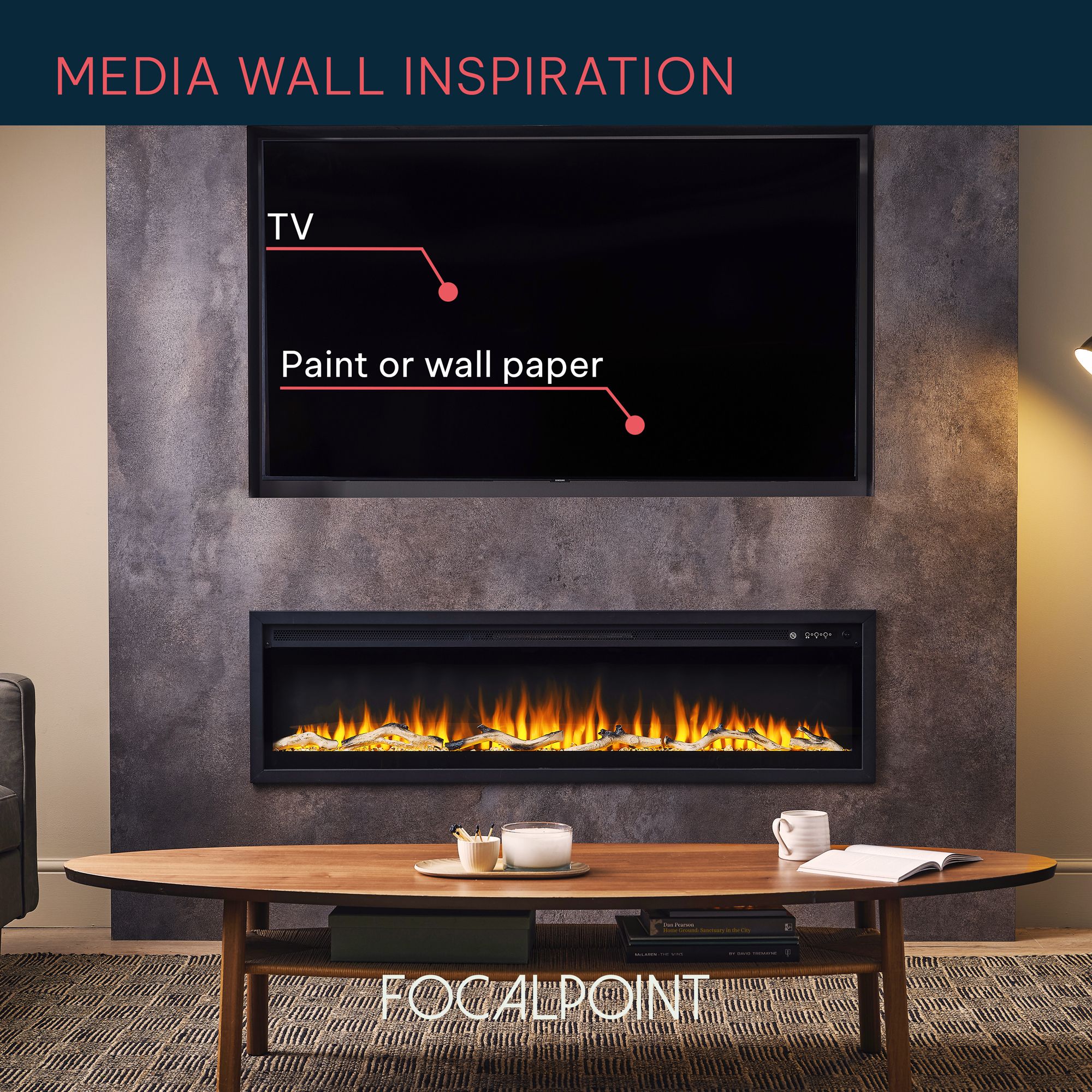 Focal Point Sasanoa 60" 1.5kW Matt Black Inset Electric Fire (H)455mm (W)1548mm (D)152mm