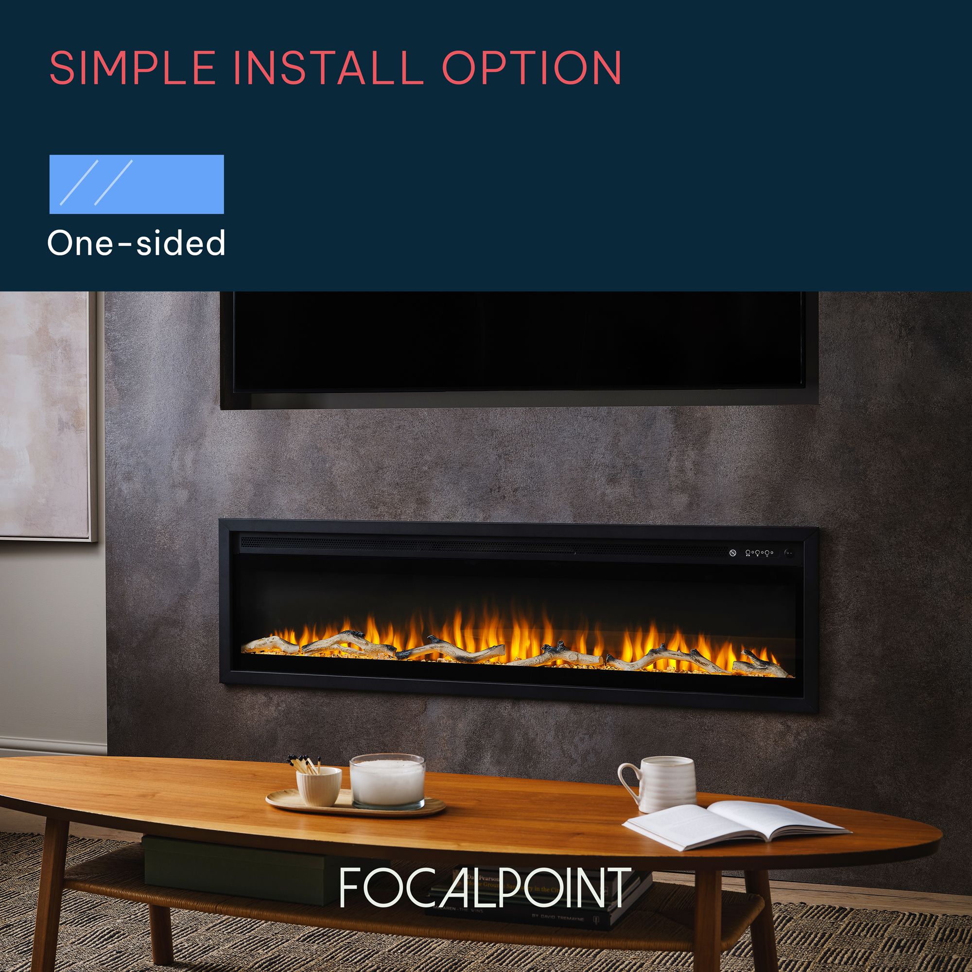 Focal Point Sasanoa 60" 1.5kW Matt Black Inset Electric Fire (H)455mm (W)1548mm (D)152mm