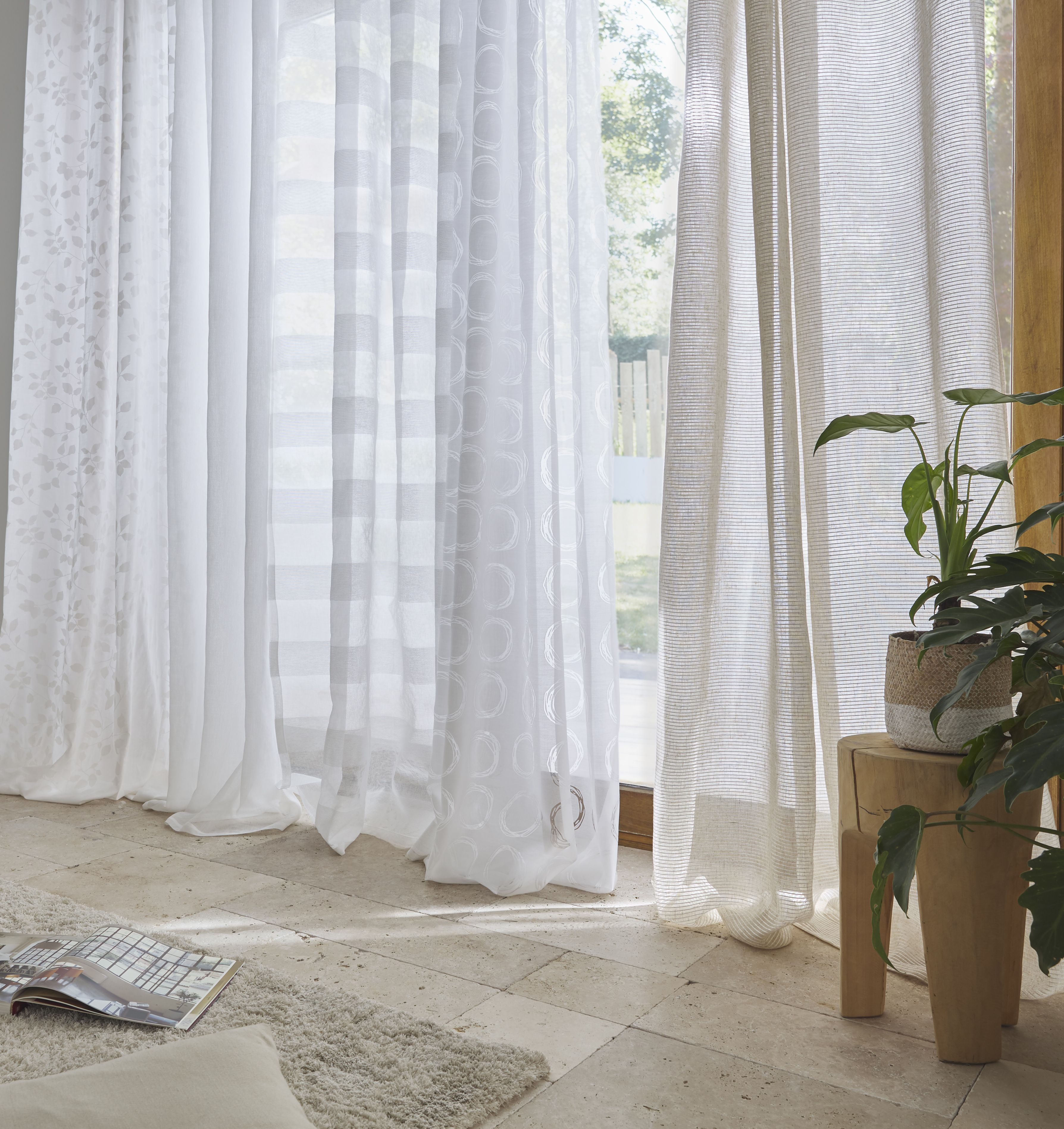 Fola Beige Horizontal stripe Unlined Eyelet Voile curtain (W)140cm (L)260cm, Single
