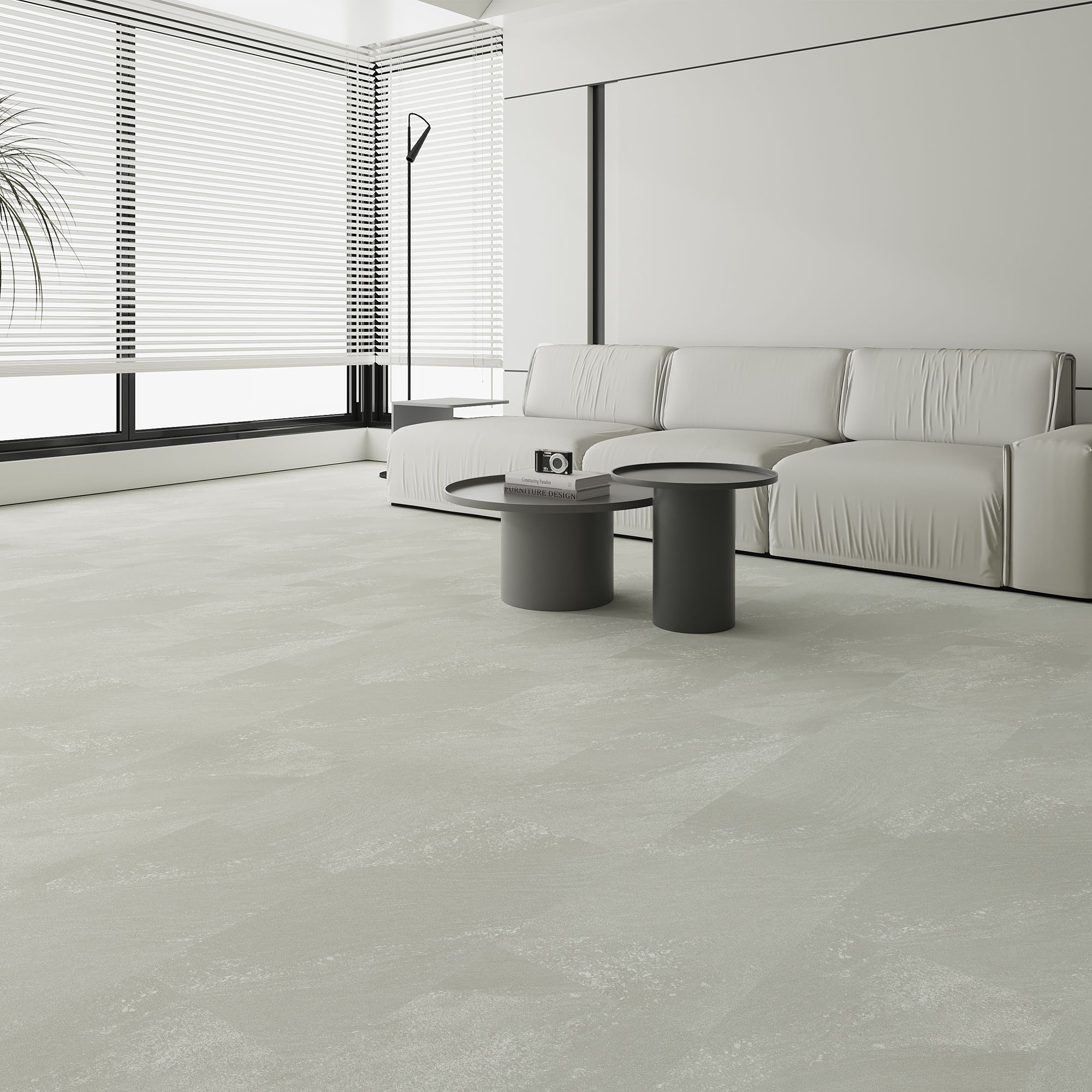 Folk Light grey Stone effect Textured Click vinyl Tile Sample