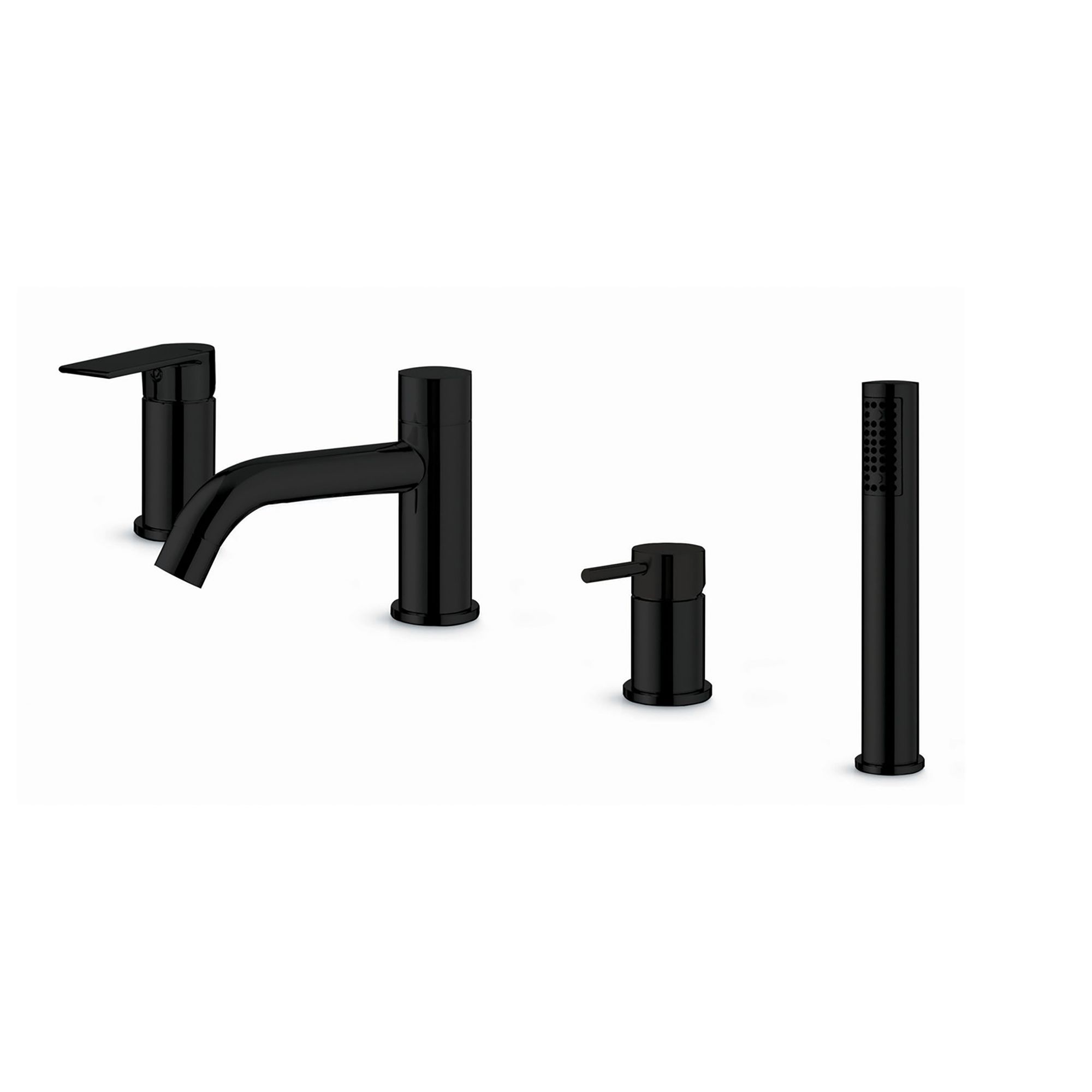 Fonthill Black 4 Tap Hole Shower mixer Tap with Pull-out Shower Head