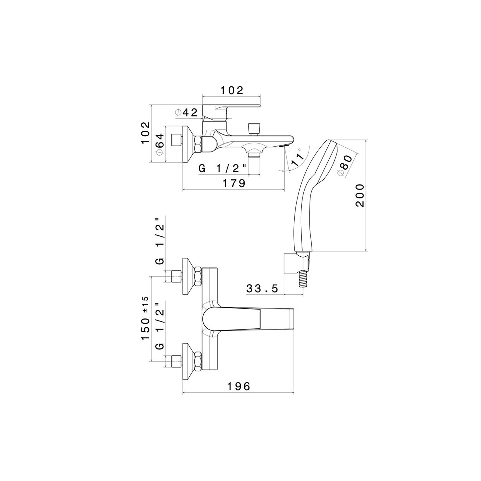 Fonthill Black Wall-mounted Shower mixer Tap