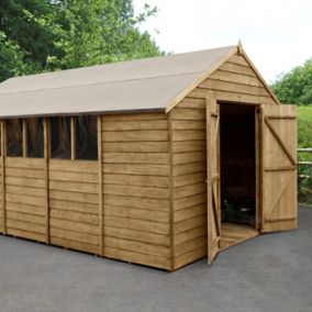 Forest Garden 10x15 ft Apex Wooden 2 door Shed with floor & 6 windows - Assembly service included