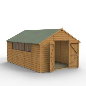 Forest Garden 10x15 ft Apex Wooden 2 door Shed with floor & 6 windows (Base included) - Assembly service included