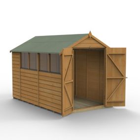 Forest Garden 10x6 ft Apex Wooden 2 door Shed with floor & 4 windows (Base included) - Assembly service included