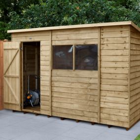 Forest Garden 10x6 ft Pent Overlap Wooden 2 windows Shed with floor