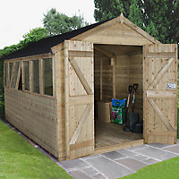 Forest Garden 12x8 ft Apex Wooden 2 door Shed with floor & 4 windows - Assembly service included