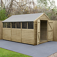 Forest Garden 12x8 ft Apex Wooden 2 door Shed with floor & 6 windows - Assembly service included