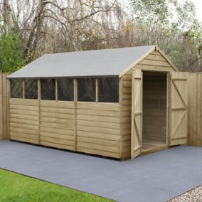 Forest Garden 12x8 ft Apex Wooden 2 door Shed with floor & 6 windows - Assembly service included