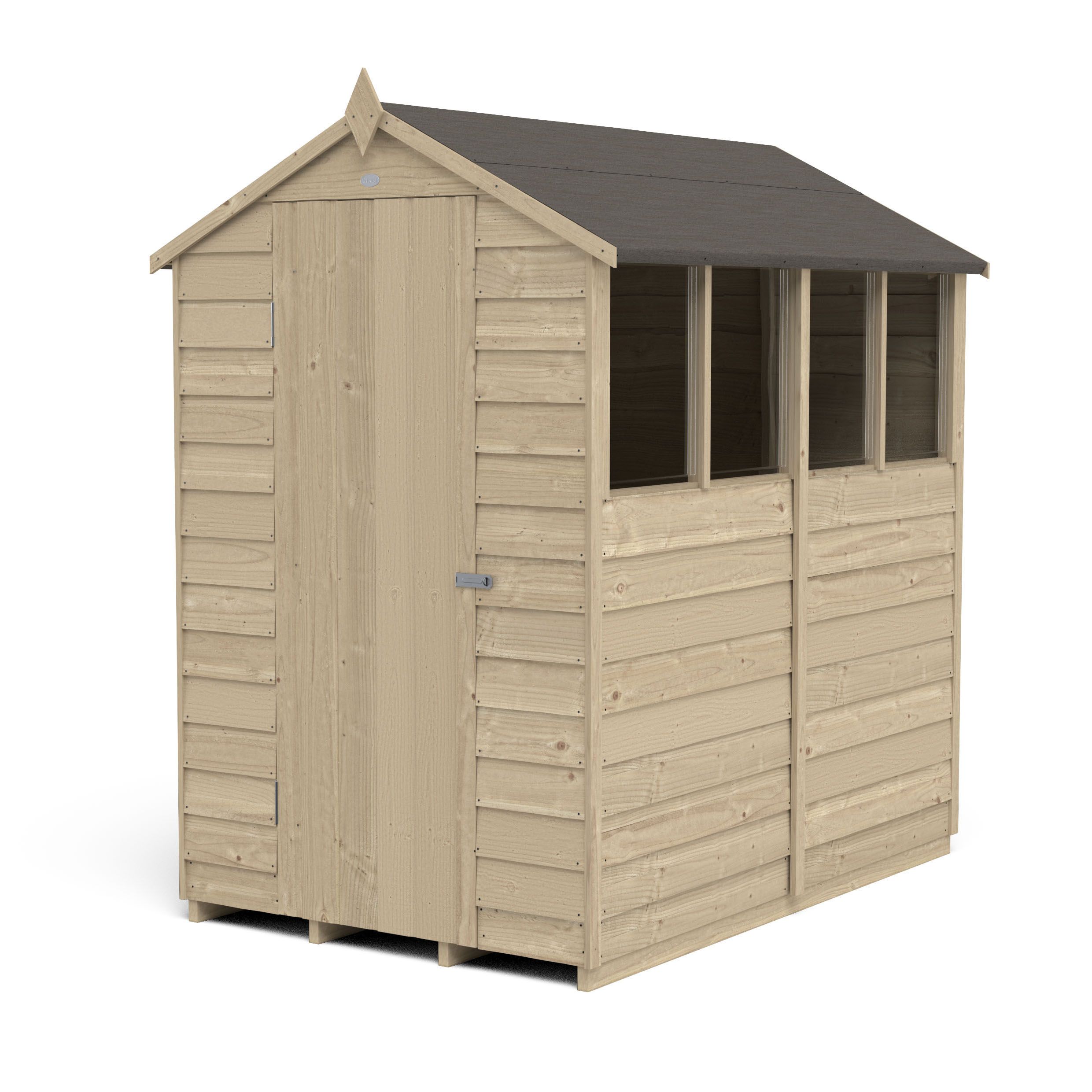 Forest Garden 6x4 ft Apex Wooden Shed with floor & 4 windows (Base included) - Assembly service included