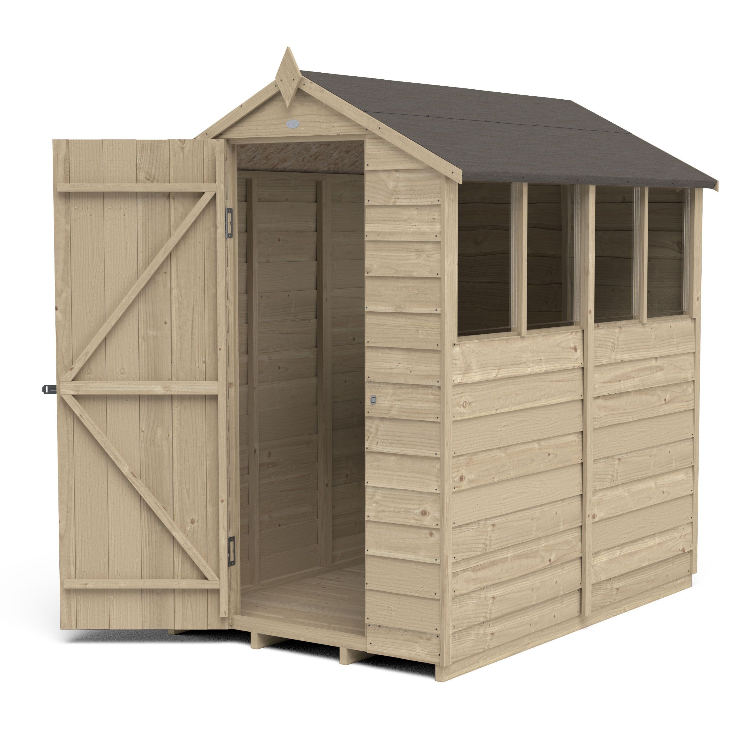 Forest Garden 6x4 ft Apex Wooden Shed with floor & 4 windows (Base included) - Assembly service included