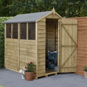 Forest Garden 6x4 ft Apex Wooden Shed with floor & 4 windows (Base included)