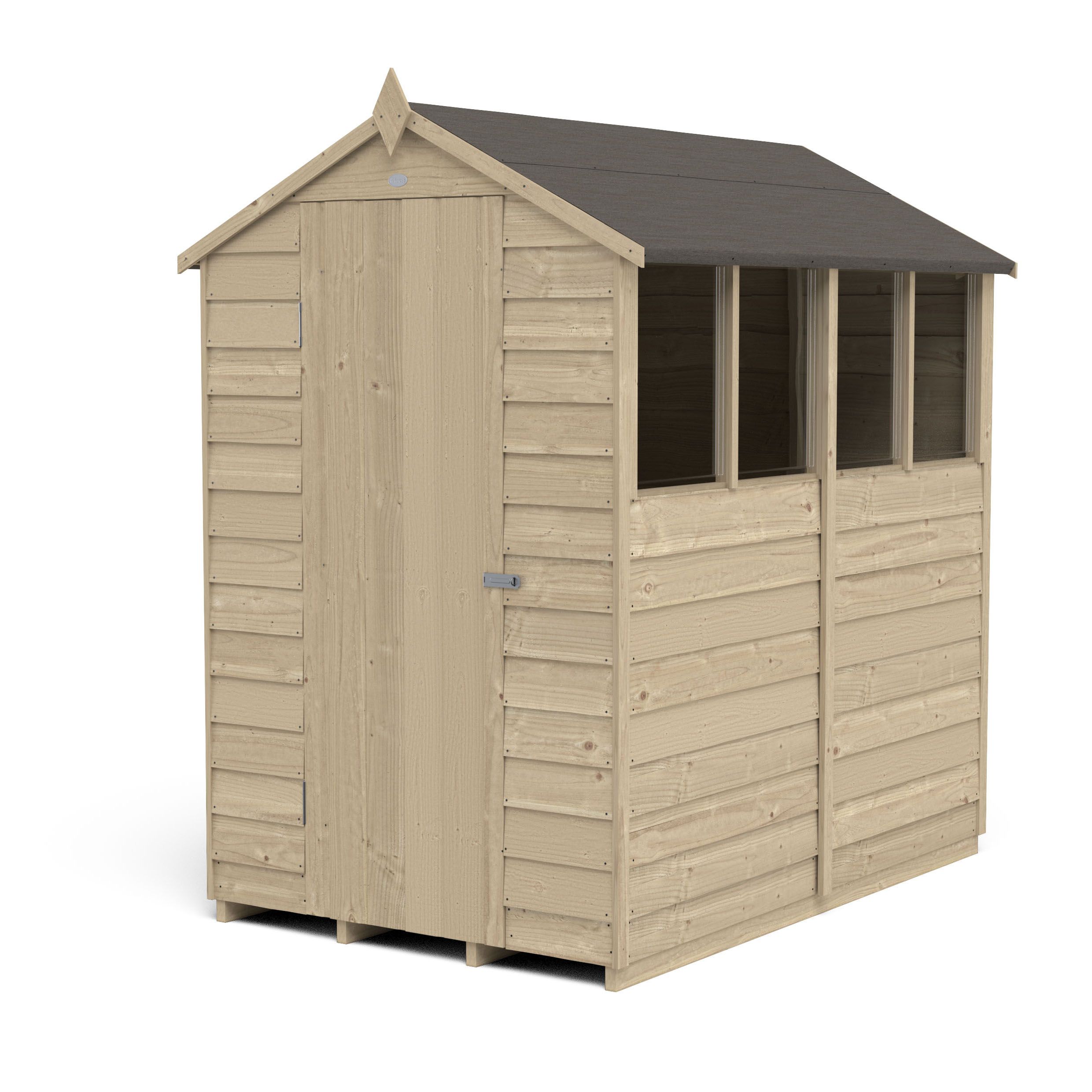 Forest Garden 6x4 ft Apex Wooden Shed with floor & 4 windows
