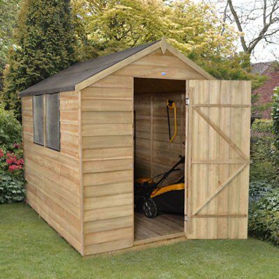 Forest Garden 8x6 ft Apex Wooden Shed with floor & 2 windows (Base included)