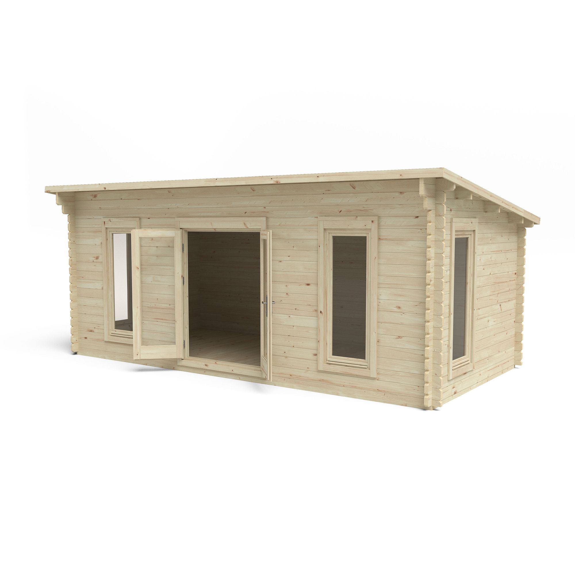 Forest Garden Arley 6x3 ft Toughened glass with Double door Pent Solid wood Cabin