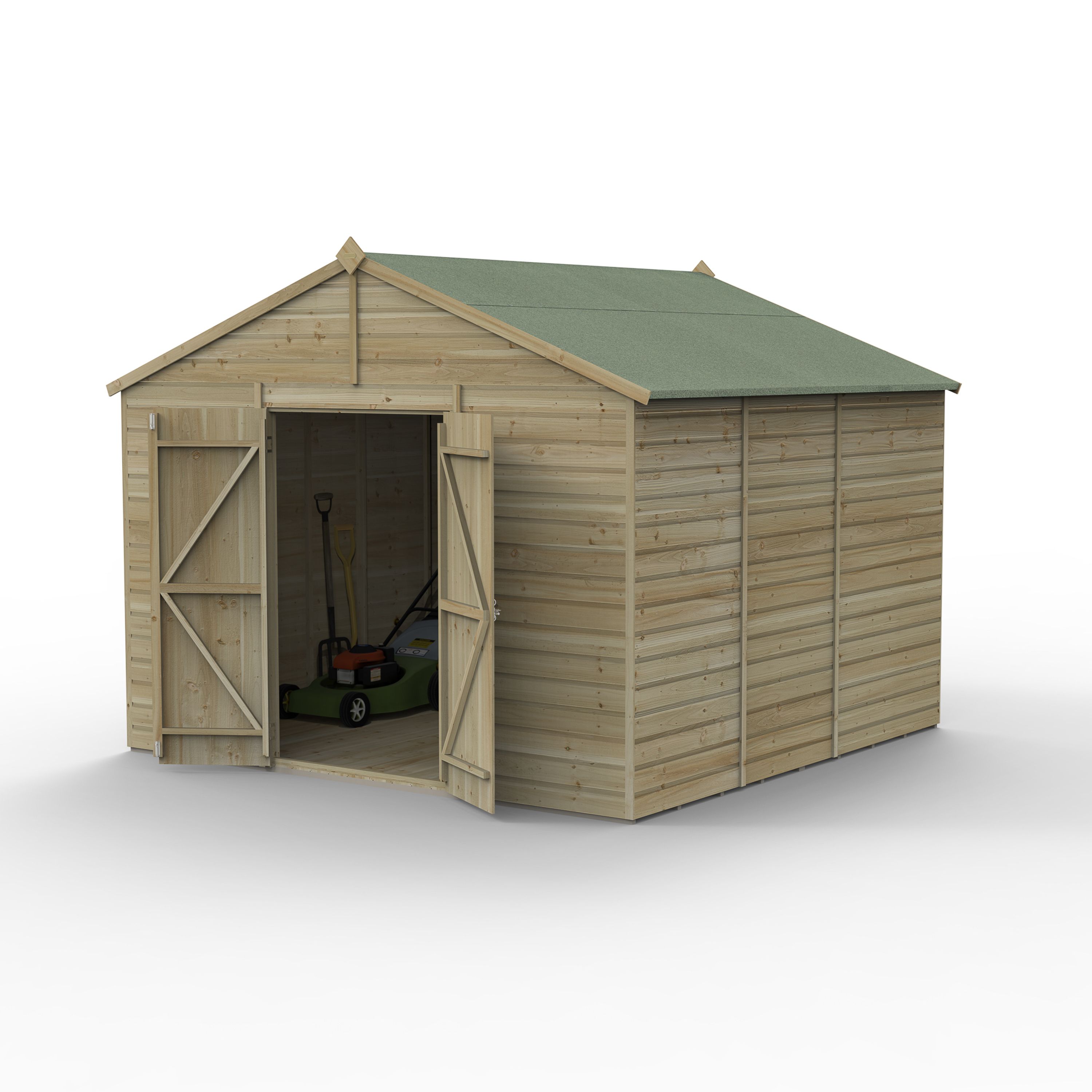 Forest Garden Beckwood 10x10 ft Apex Natural timber Wooden 2 door Shed with floor - Assembly not required